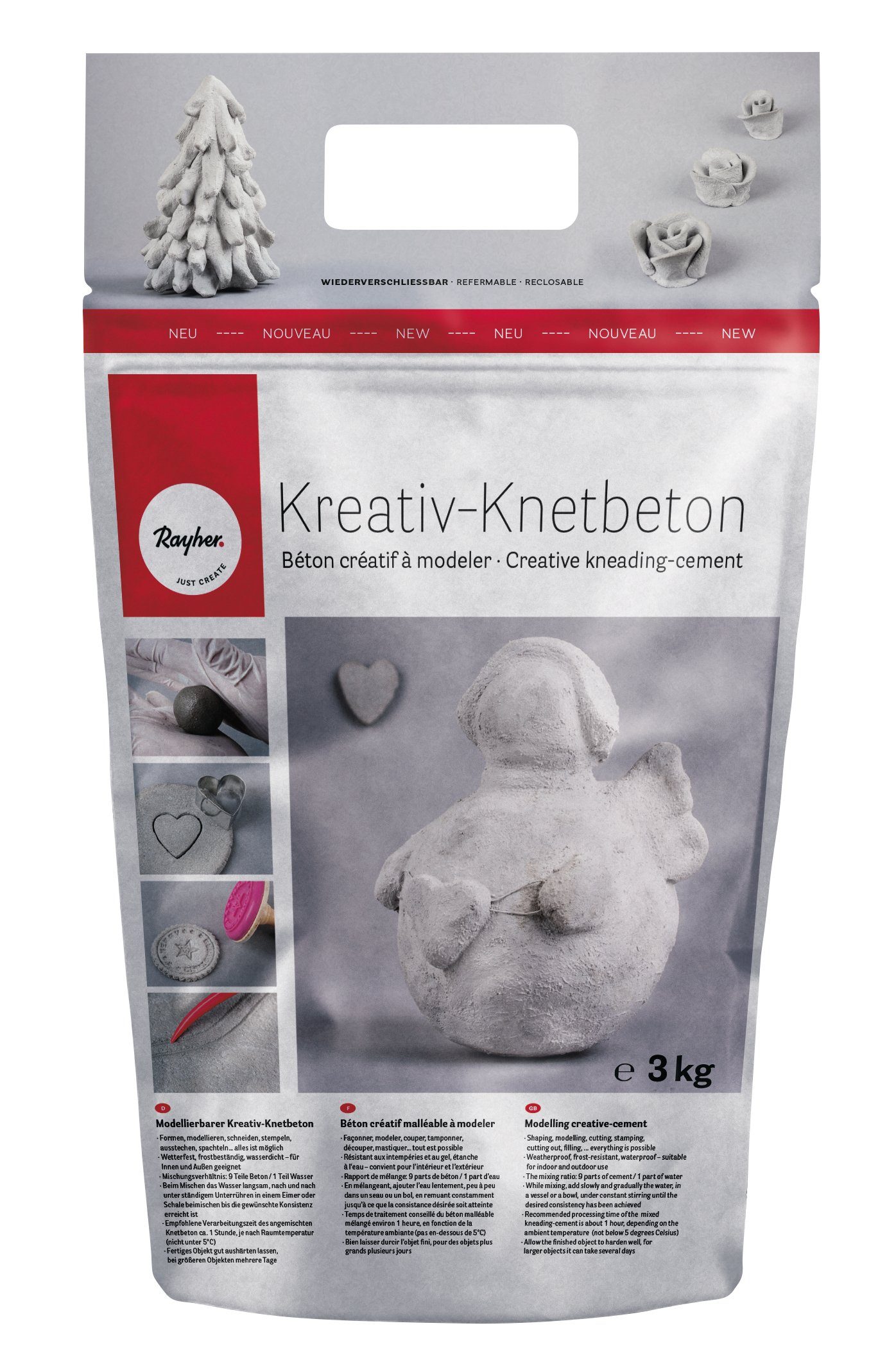 Rayher Modelliermasse Kreativbeton, Frostfest, Wetterfest