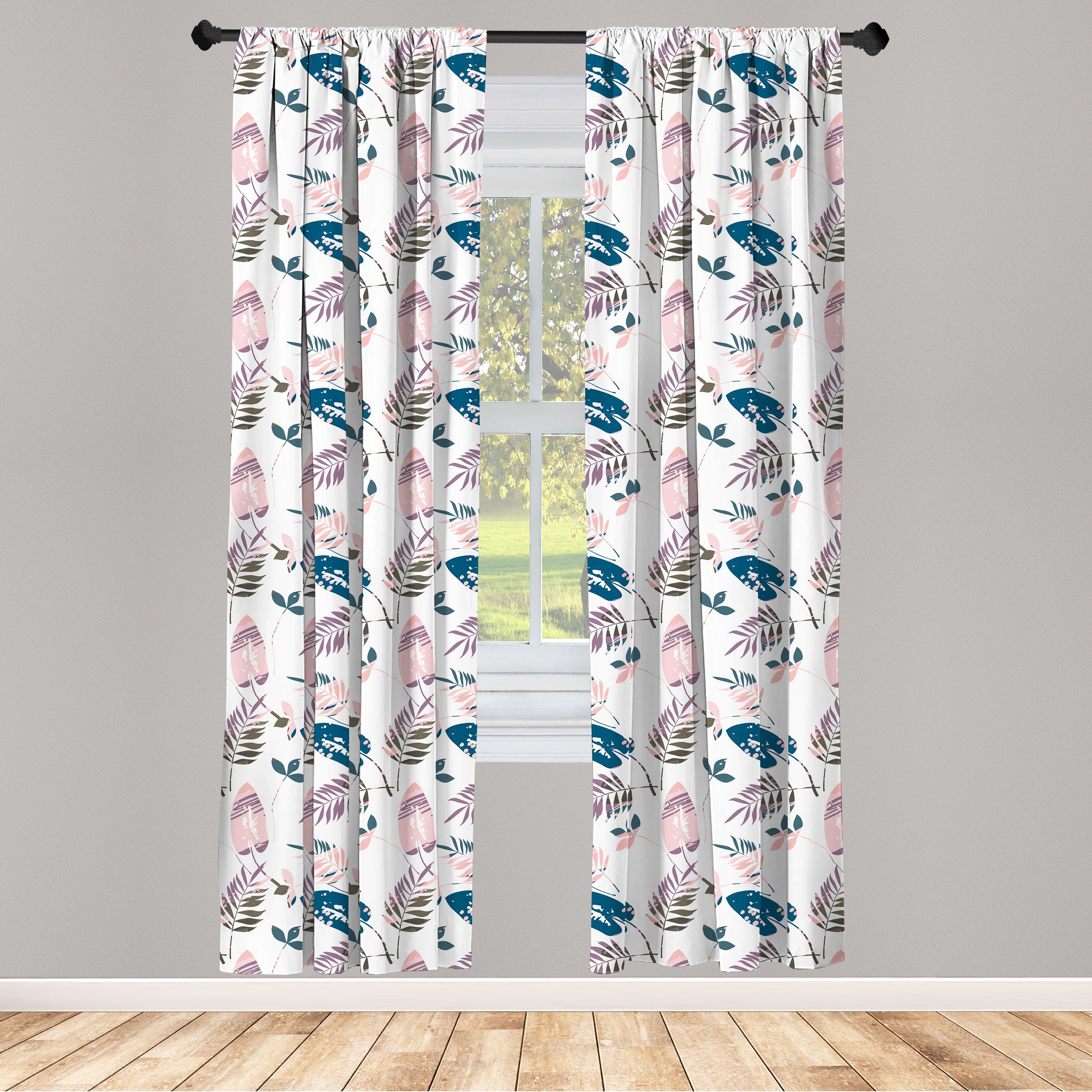 Gardine Dekor, Pastellfarben Vorhang Abakuhaus, Schlafzimmer Blätter für Wohnzimmer Microfaser, in Laub