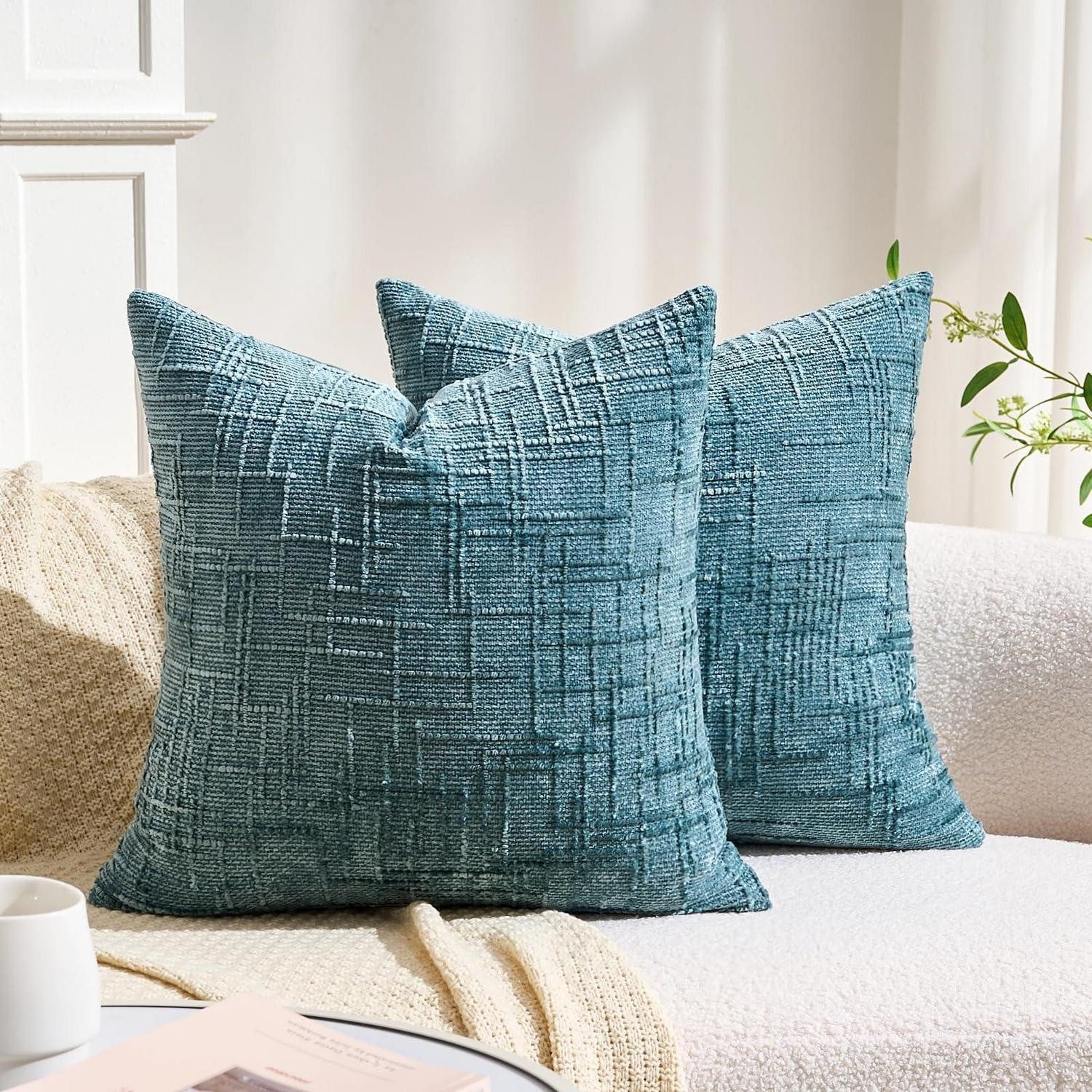 LuxusKollektion Kissenbezug Kissenbezug See Blau Chenille 50x50cm 2er Set, (2 Stück)