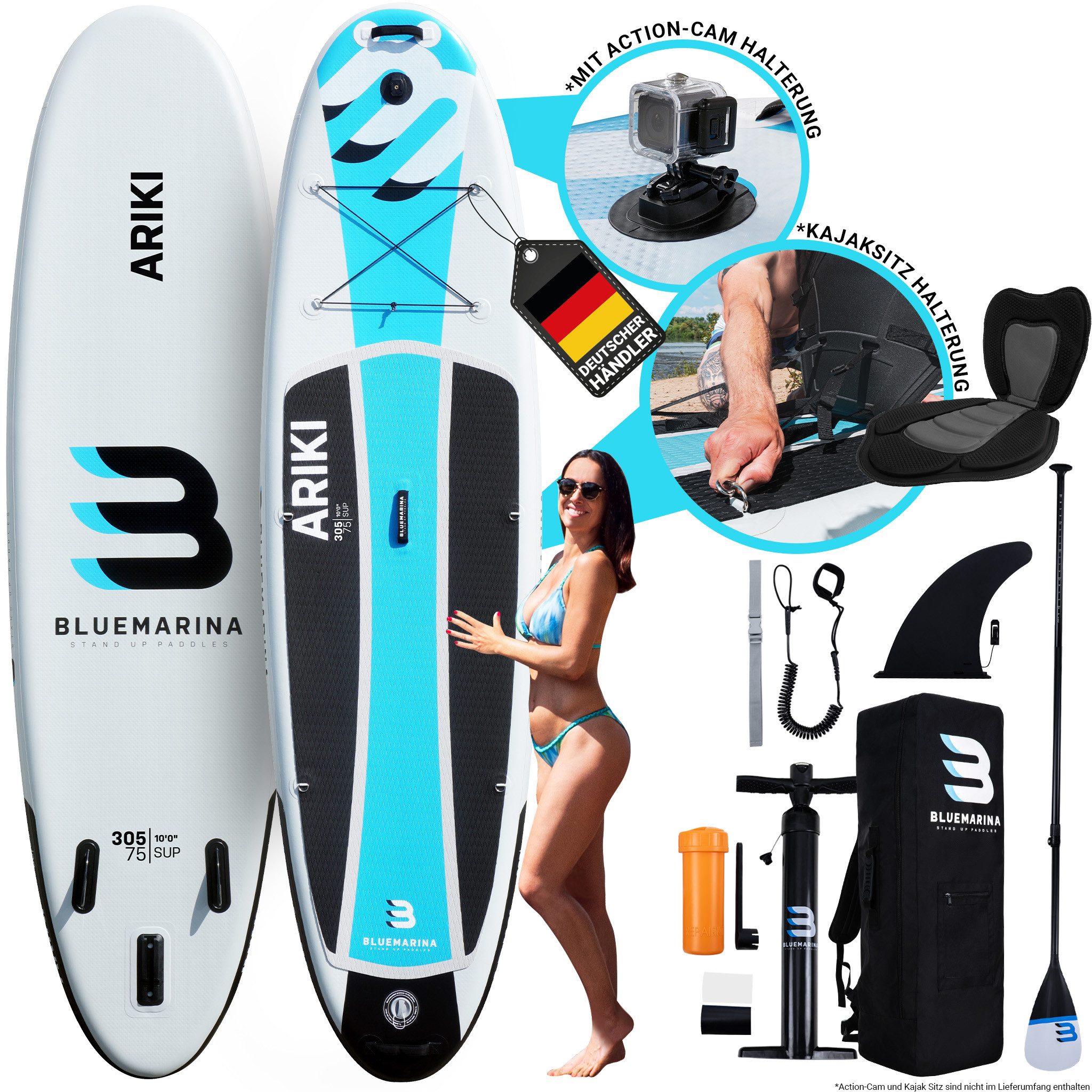 Bluemarina SUP-Board Ariki SUP Board Standuppaddle aufblasbar inkl. 5 J. Garantie, aufblasbar, (SUP aufblasbar, SUP Anfänger, Stand Up Paddel Board 200 kg, Stand Up Paddle, SUP Board, Stand Up Paddel Board), Surfbrett, Surfboard, Paddelboard