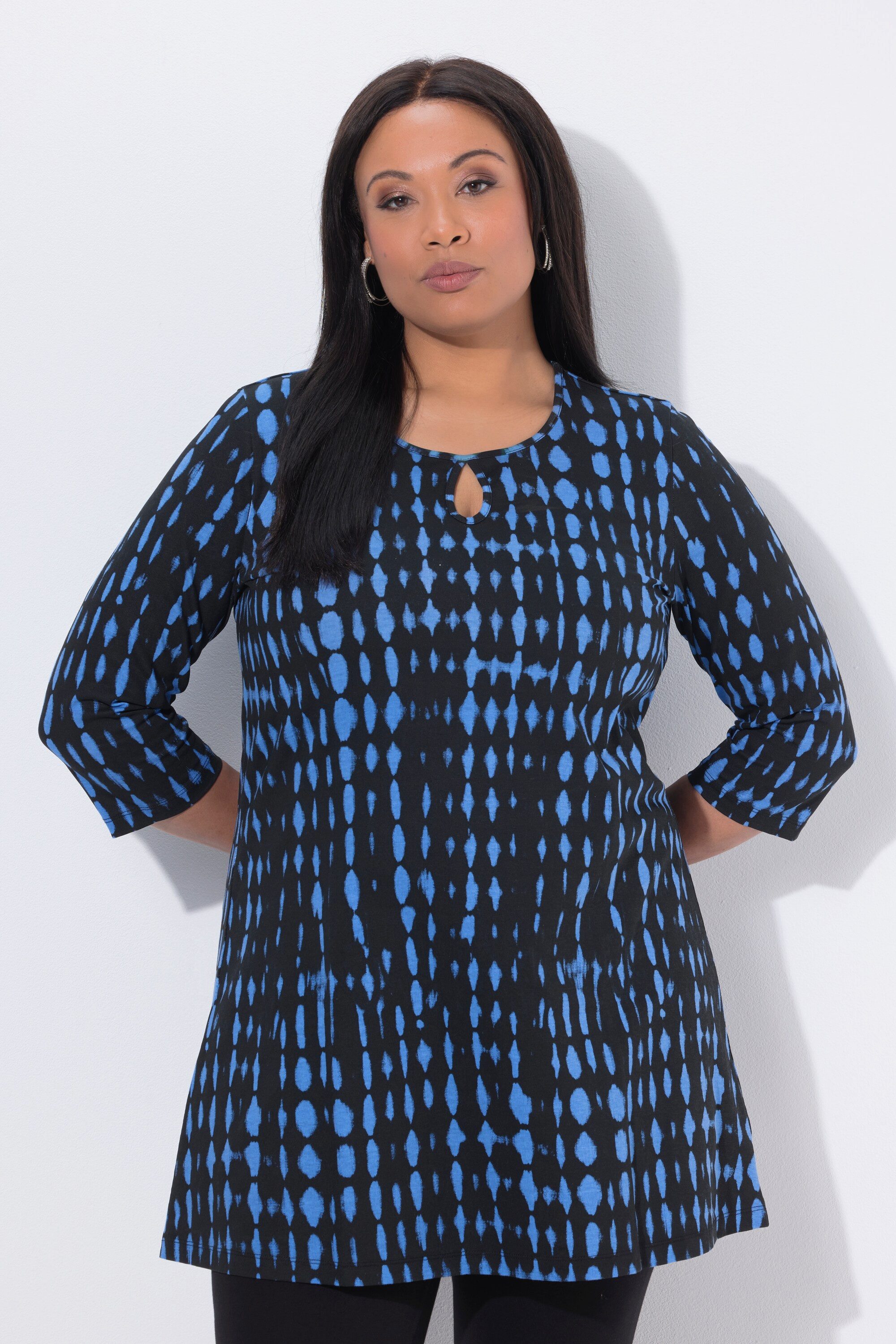 Ulla Popken Longshirt Longshirt Batikmuster Keyhole Rundhals 3/4-Arm günstig online kaufen