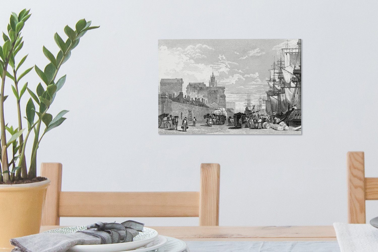 OneMillionCanvasses® Leinwandbild 30x20 Hafens Wanddeko, cm Wandbild Aufhängefertig, St), (1 Eine Liverpool, antike des Illustration von Leinwandbilder