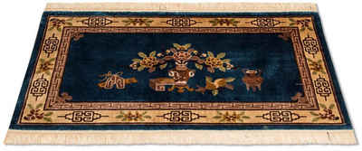 Teppich China Seide Teppich handgeknüpft blau, morgenland, rechteckig, Höhe: 6 mm