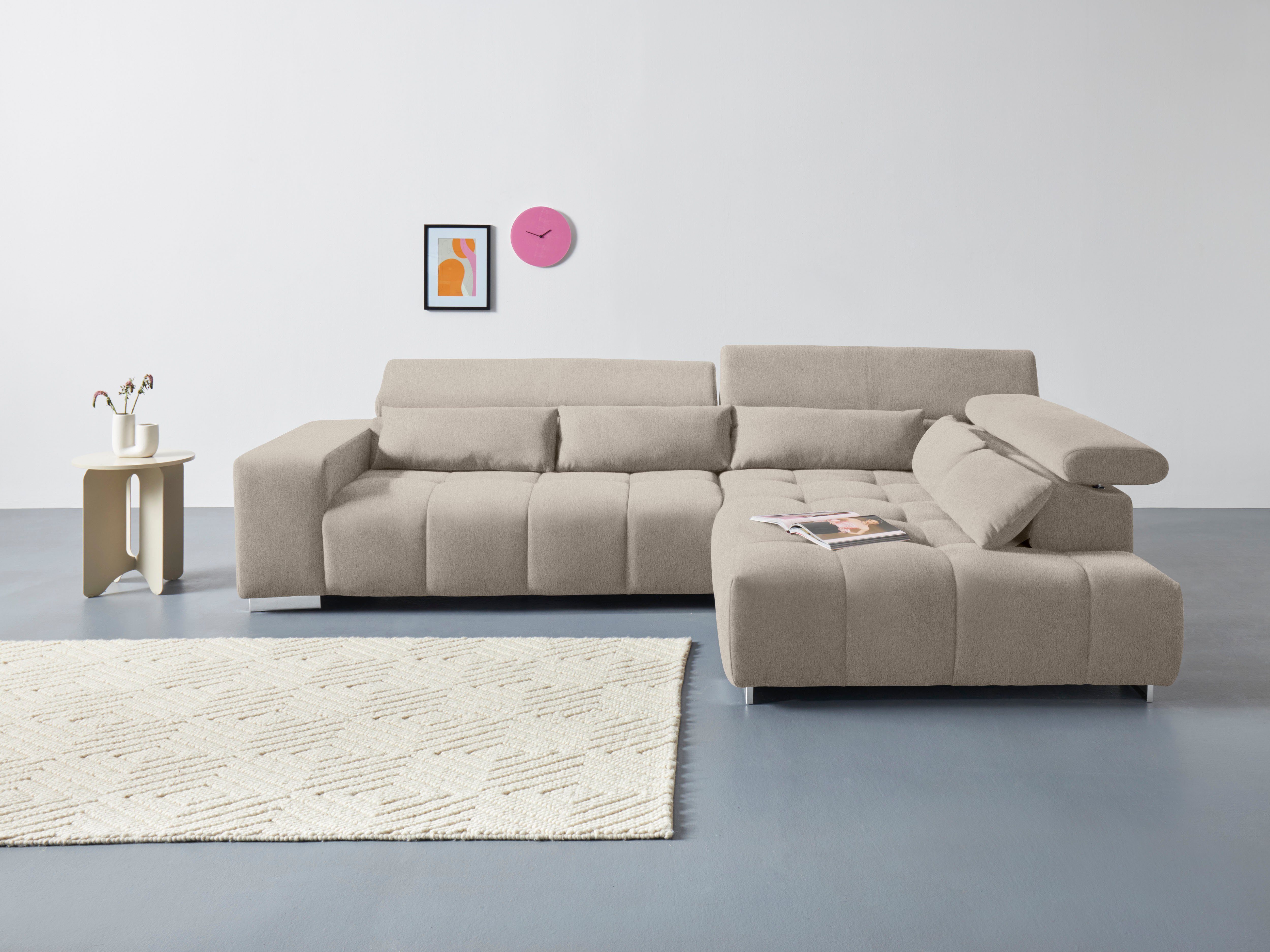 COTTA Ecksofa Orion L-Form, mit Kopfteilverstellung & 5 Nierenkissen