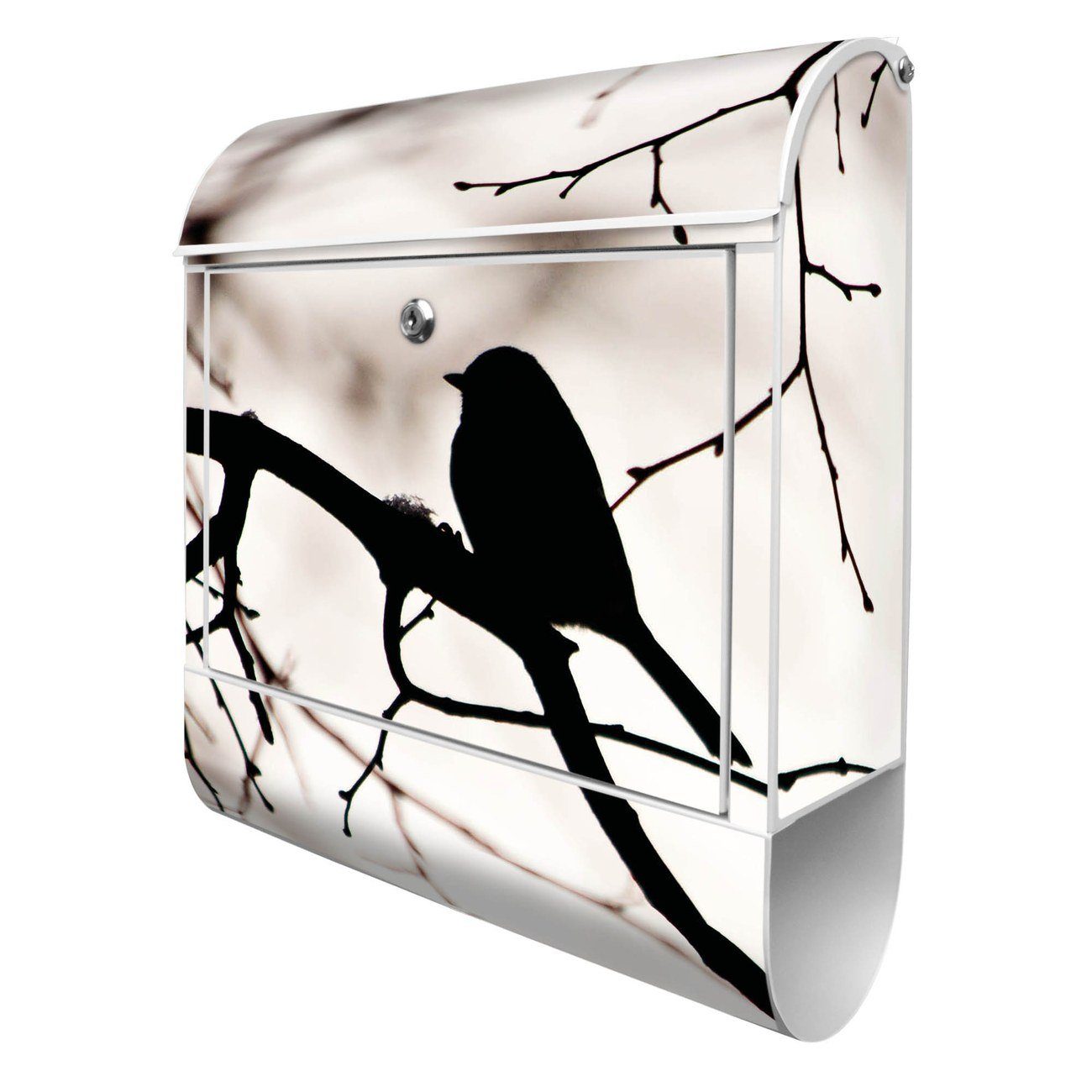 banjado Wandbriefkasten Stahl Früher Vogel (Wandbriefkasten witterungsbeständig, pulverbeschichtet, mit Zeitungsfach), 39 x 47 x 14cm