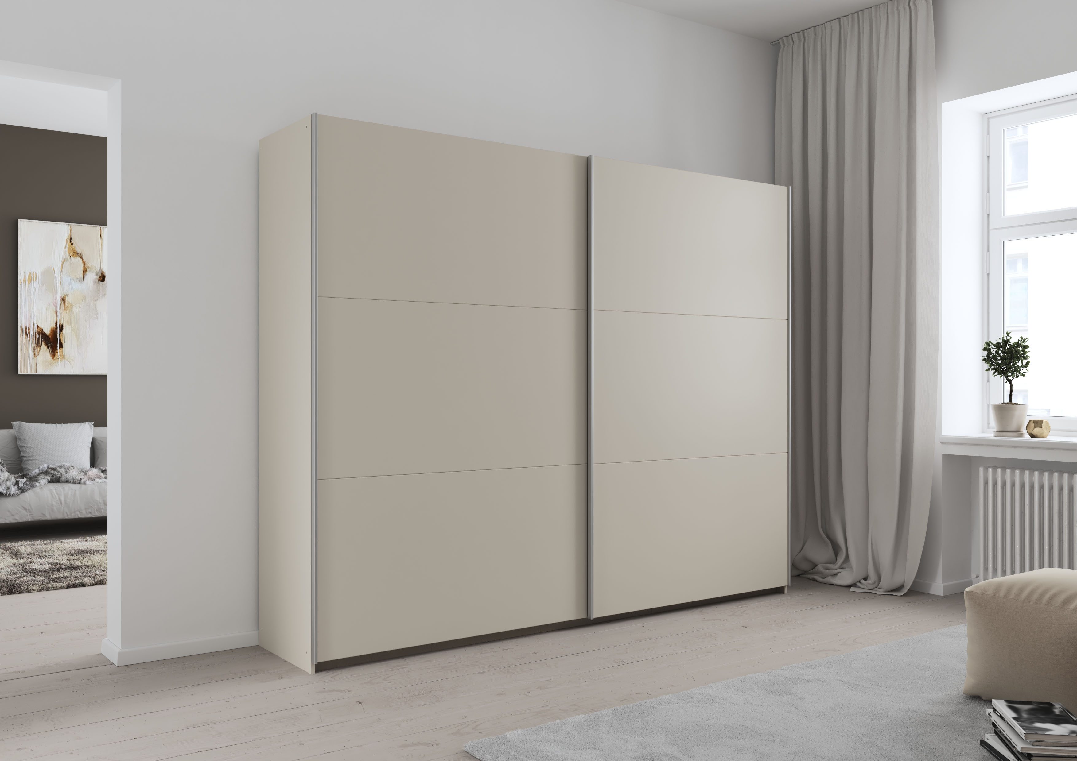 rauch Schwebetürenschrank AURELIO Kleiderschrank Garderobe (3 Ausstattungen BASIC/CLASSIC/PREMIUM (inkl. SOFT-CLOSE-FUNKTION) 3 verschiedene Ausstattungsvarianten Griffe aus Metall MADE IN GERMANY