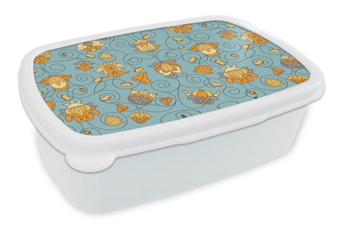 MuchoWow Lunchbox Muster - Vintage - Blumen, Kunststoff, (2-tlg), Brotbox für Kinder und Erwachsene, Brotdose, für Jungs und Mädchen weiß