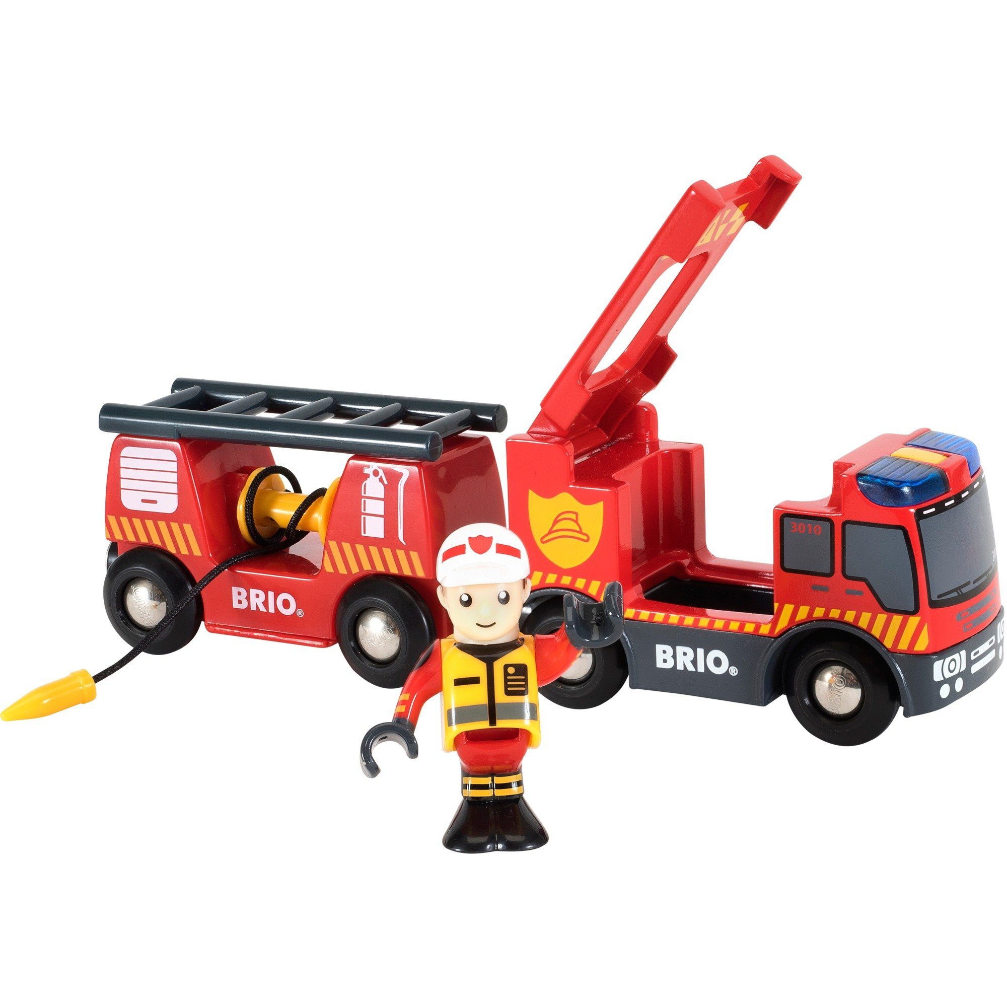 BRIO® Spielzeug-Auto BRIO World World Feuerwehr-Leiterfahrzeug, (3-tlg)