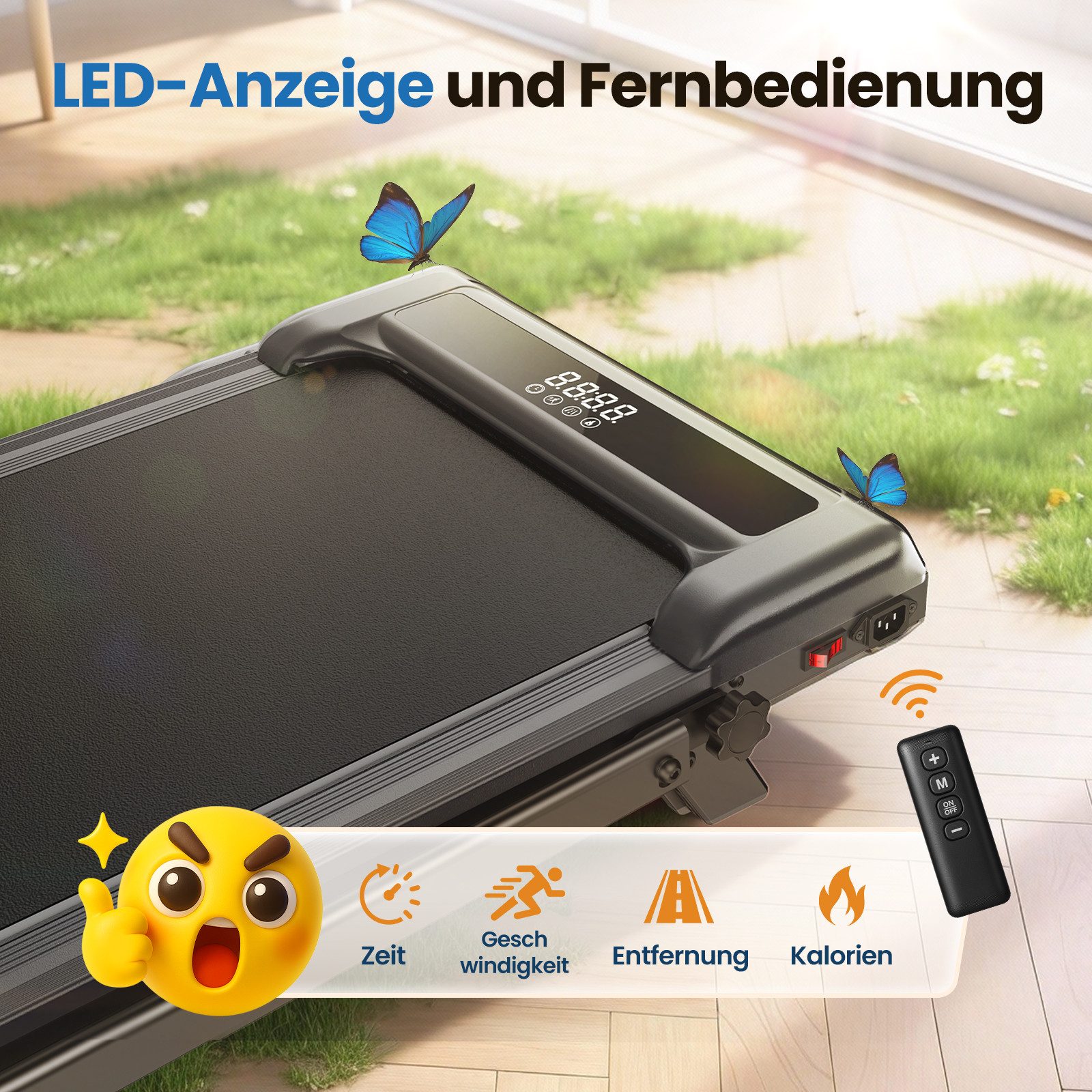 Dskeuzeew Laufband Klappbare Laufbänder 3 in 1 - mit 8% Steigung (Laufgerät für Zuhause bis 130KG - LED-Anzeige - Noise<45db), 1-10 km/h - Elektrisches 3.0 PS Bürstenloser Motor