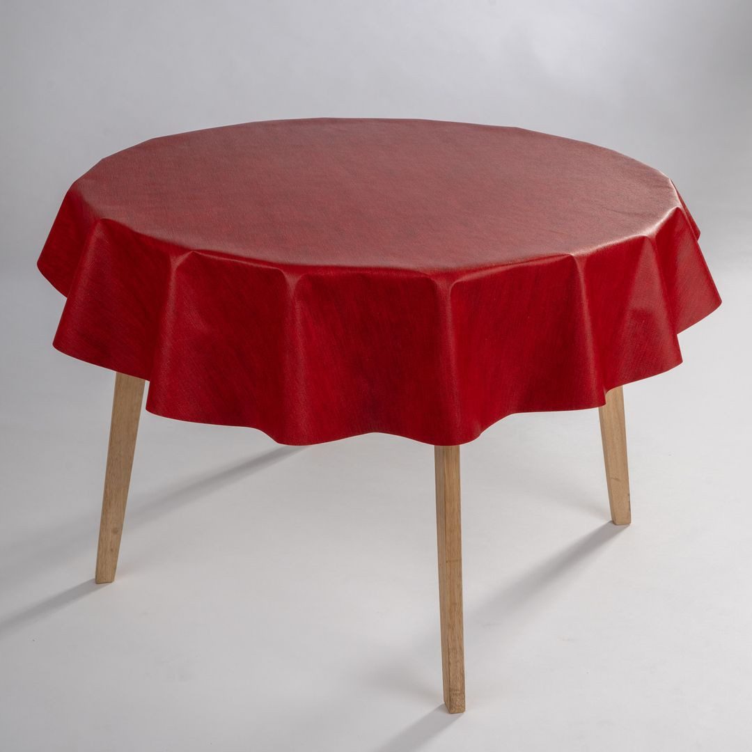 laro Tischdecke Wachstuch-Tischdecken Rot Leinenoptik Rund 140cm – Bild 3 von 5