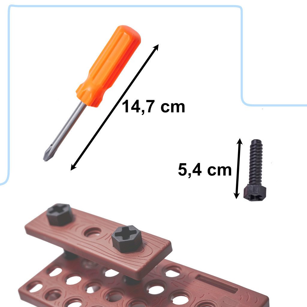 Ikonka Kinder-Werkzeug-Set Kinder-Werkzeugset 48-teilig Handwerker-Spielzeug kleine Baumeister, (Kreatives Handwerker-Set für Kinder mit umfangreichem Zubehör, 48-tlg., Umfangreiches Spielzeug-Werkzeugset für kleine Heimwerker ab 3 Jahren), Nachbildung echter Werkzeuge, fördert Motorik & Kreativität