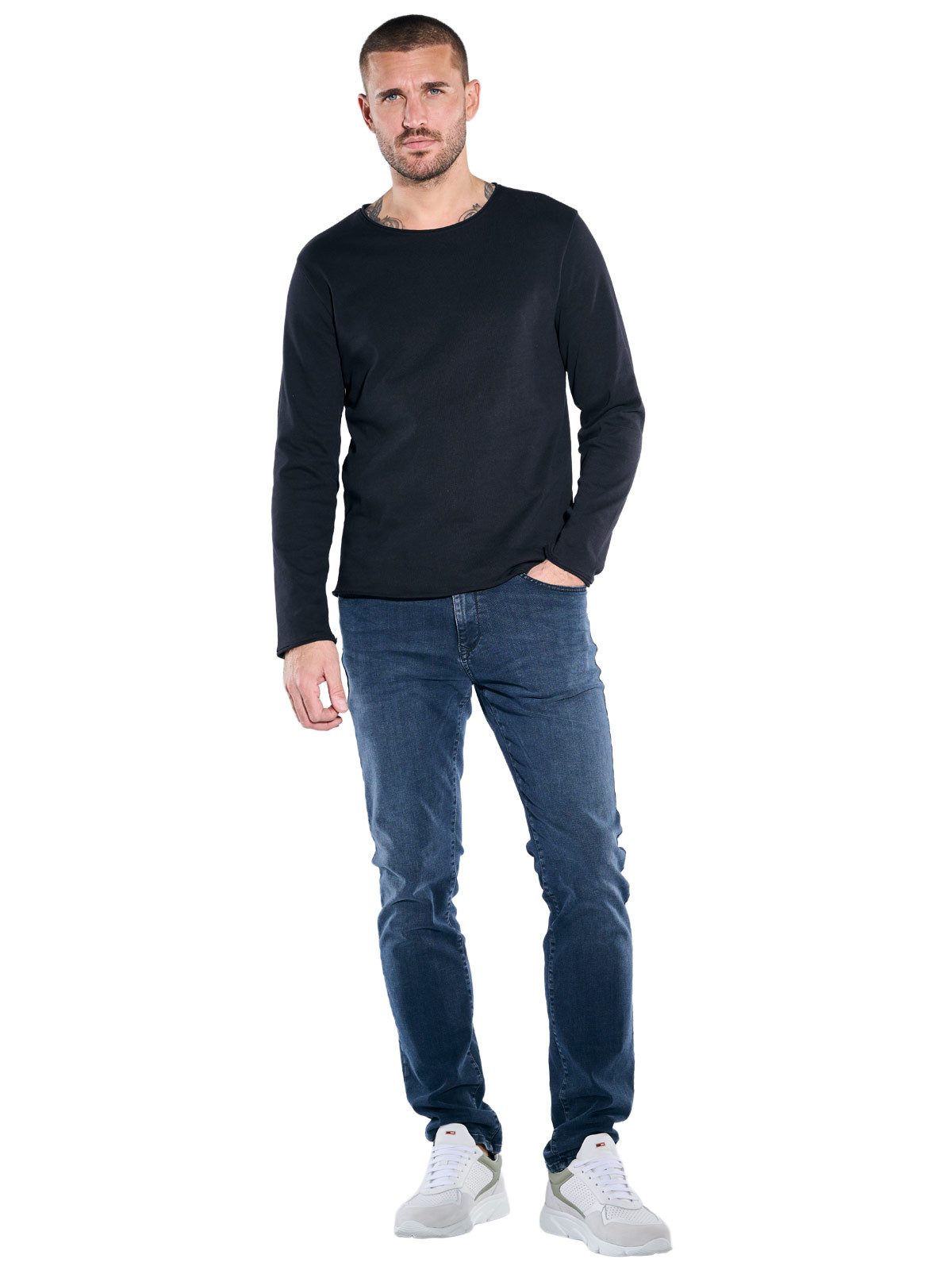 emilio adani Langarm-Poloshirt Herren Langarmshirt Rundhals, Saphirblau