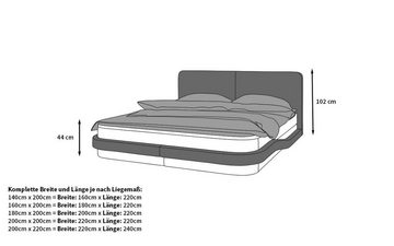 Sofa Dreams Boxspringbett Bodani Kunstleder Komplettbett Modern Hotelbett, inklusive LED Beleuchtung, Matratze und Topper