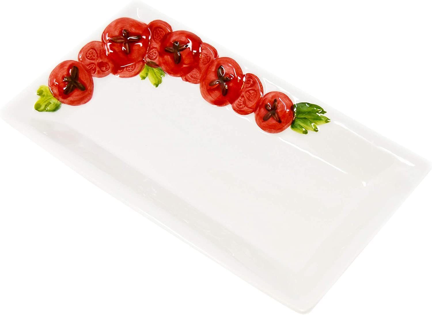 (1-tlg., Lashuma Tomate, Fleischteller 24 x cm), eckig Tomaten 13 Servierteller Relief Keramik, mit