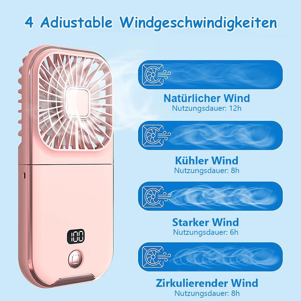 Mini-Lüfter, LED-Digitalanzeige, Handventilator intelligente MOUTEN Rosa faltbar