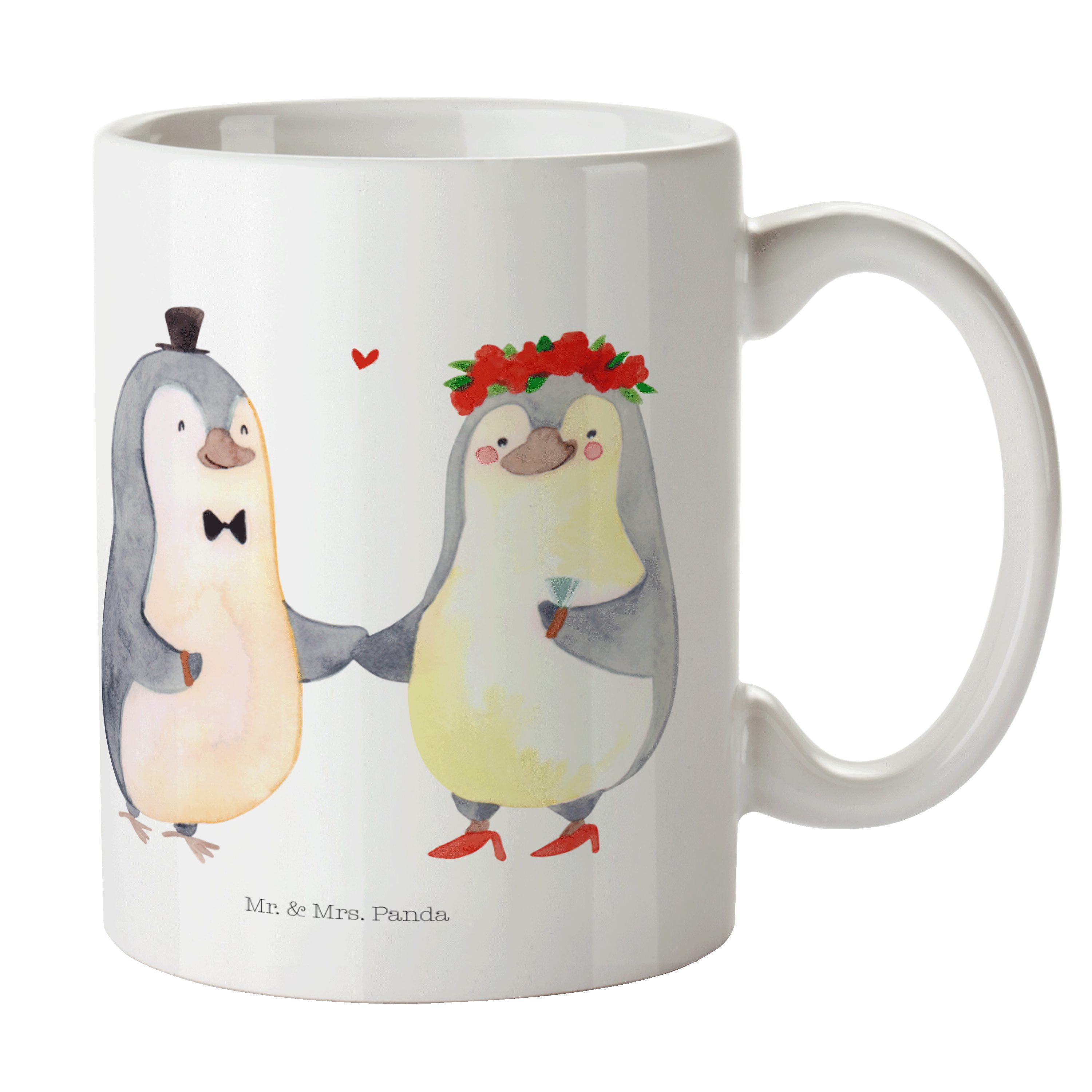 Mr. & Mrs. Panda Tasse Pinguin Heirat - Weiß - Geschenk, Kaffeebecher, Paar, Büro Tasse, Tas, Keramik