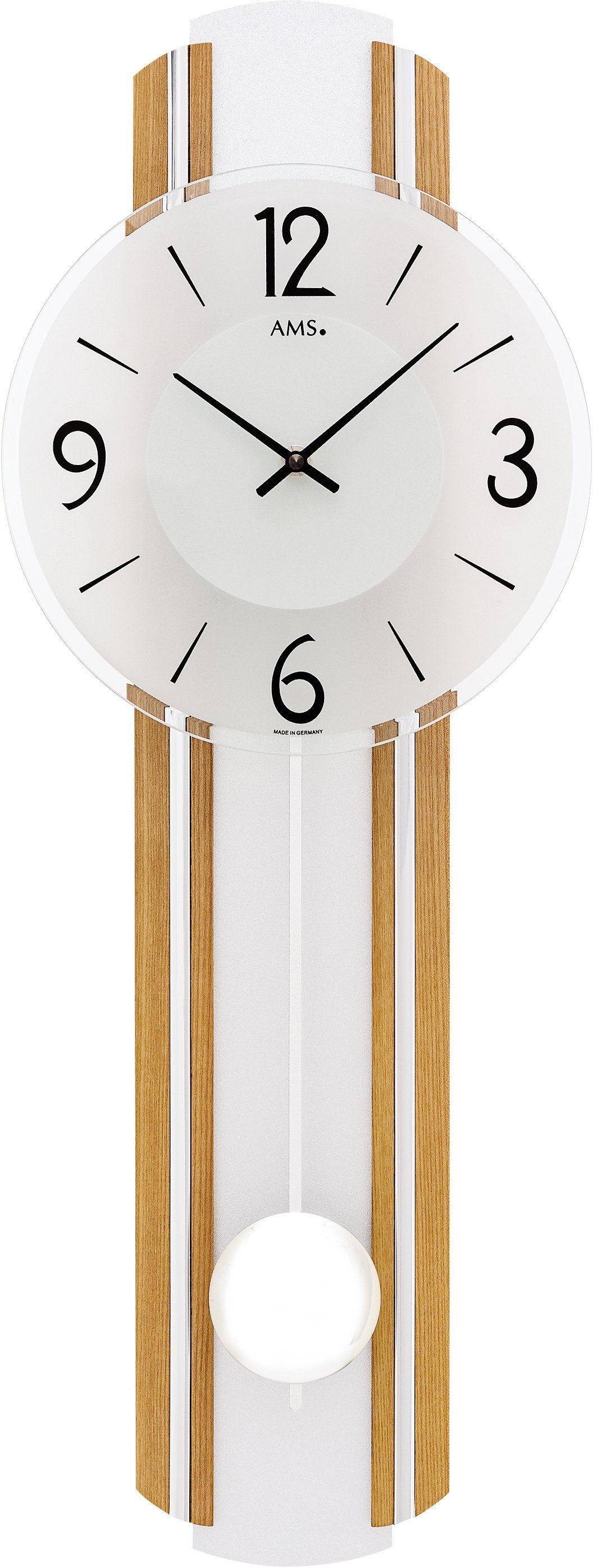 AMS Pendelwanduhr W7232 (Quarzuhr,Holzgehäuse,Esszimmer,Wohnzimmer,Made in Germany)