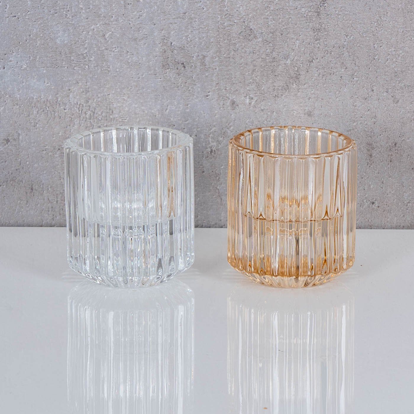 2er 2in1 Set Glas Levandeo® Klar/ Kerzenständer Transparent Stabkerzen Teelichthalter, Kerzenhalter Braun