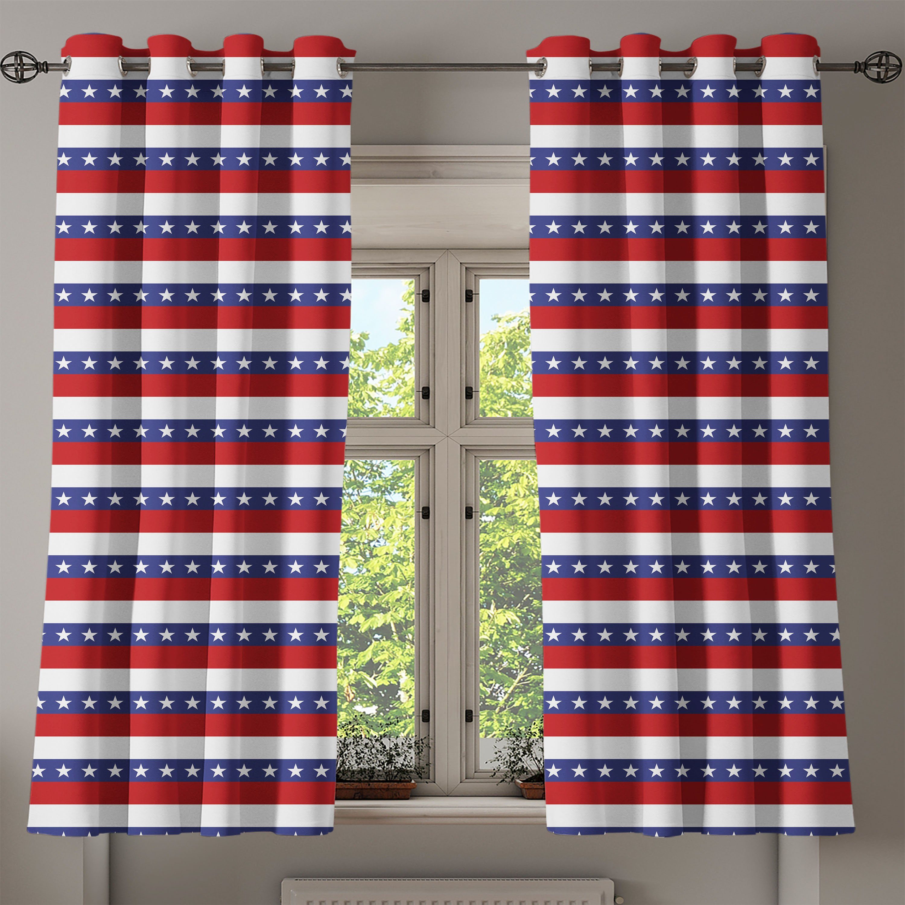 Gardine 4. Schlafzimmer für Motiv 2-Panel-Fenstervorhänge Amerikanische Flagge Dekorative Wohnzimmer, Juli Abakuhaus,
