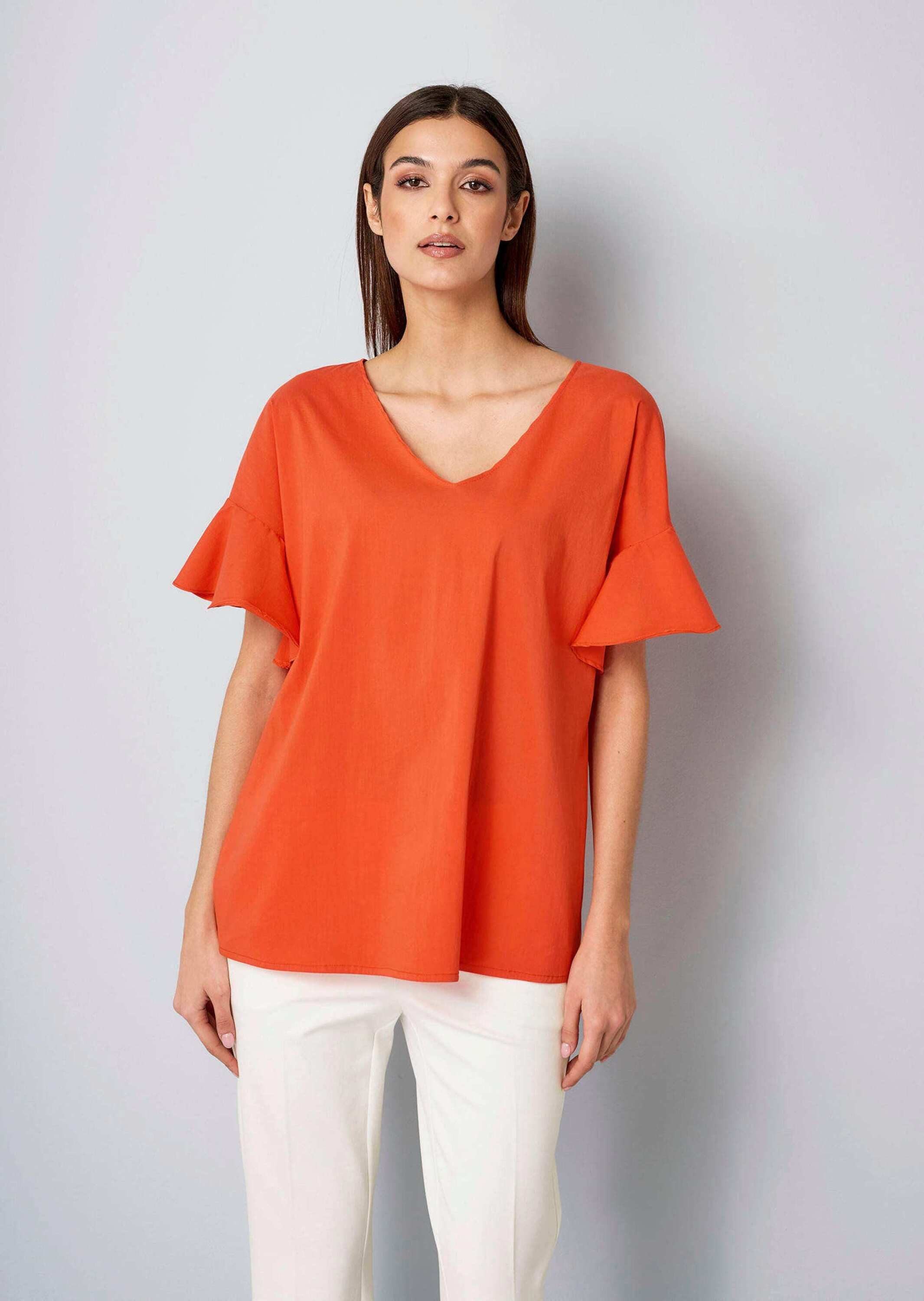 Kurzarmbluse Bluse mit V-Ausschnitt