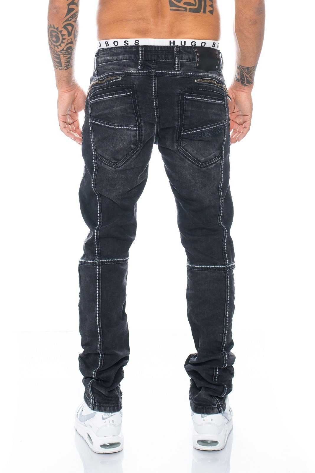 Cipo & Baxx Regular-fit-Jeans Herren Jeans Hose mit aufwendiger  Nahtstruktur und ausgefallener Waschung Dicke Kontrastnähte
