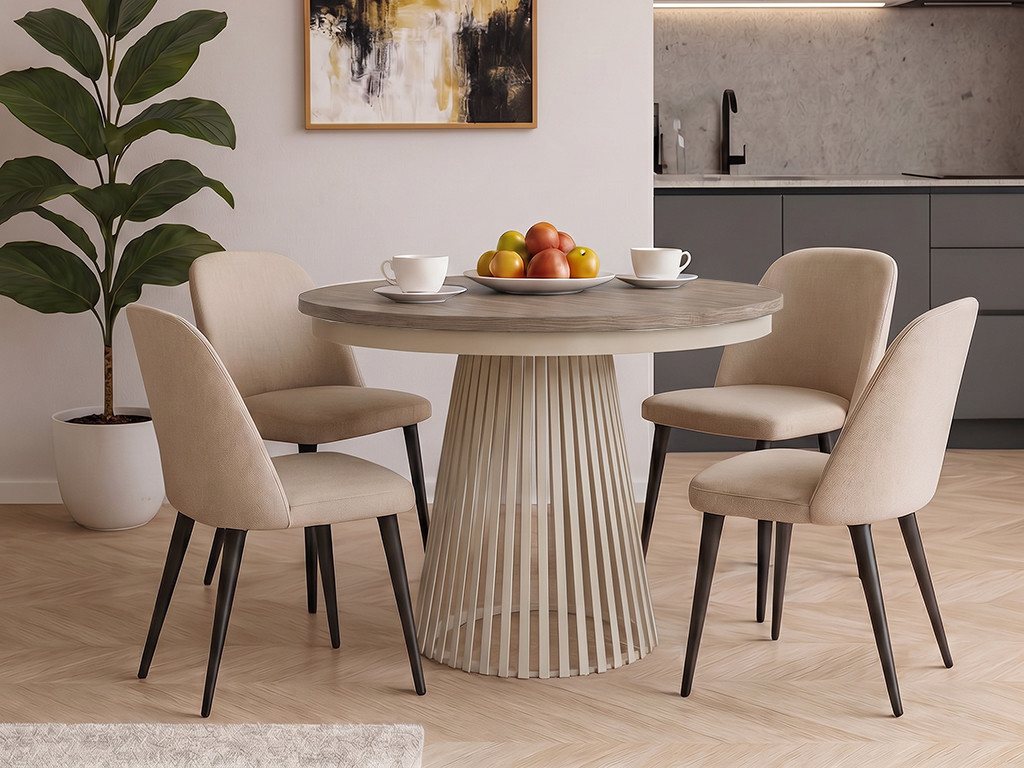 Beautysofa Esstisch Lumi im Loft-Stil, ausziehbar Ø 100–180 cm (hitze- und verfärbung beständig, Metallbeinen), verschiedene Farben