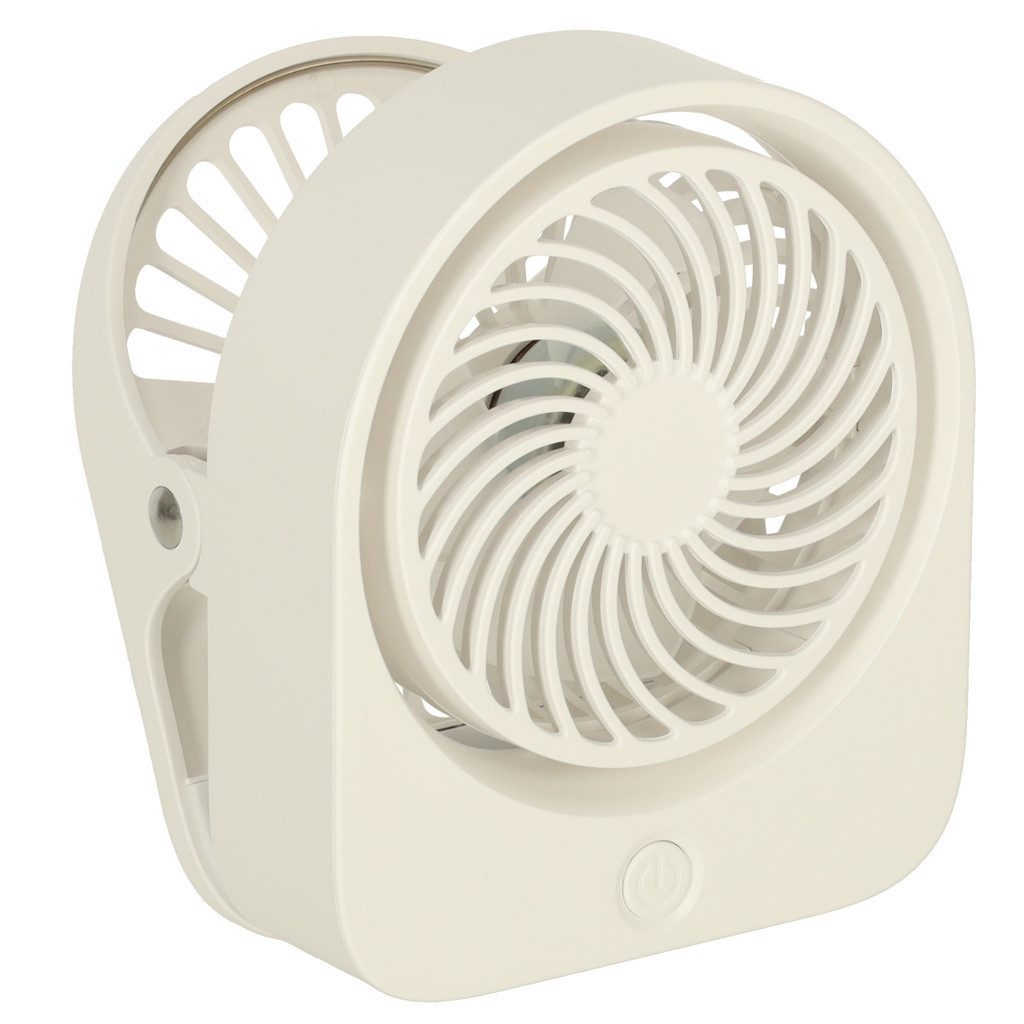 Ikonka Handventilator Mini Akku Tischventilator mit Clip USB-C 1200 mAh Weiß, 11,5 cm Durchmesser, Tragbar, Cliphalterung, USB-C, 1200 mAh Akku, bis 4 Std. Laufzeit