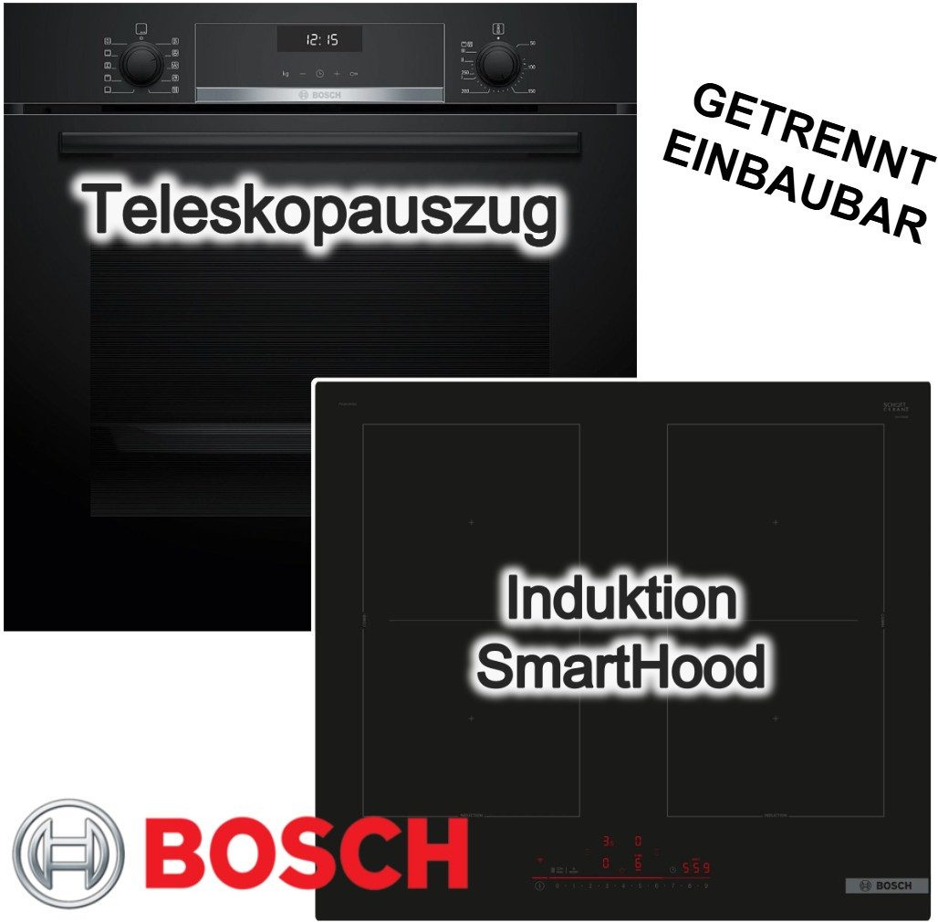 BOSCH Backofen-Set 3D-Heißluft Teleskopauszug + FlexInduktion-Kochfeld HomeConnect, mit 1-fach Teilauszug, Hydrolyse EcoClean Direct