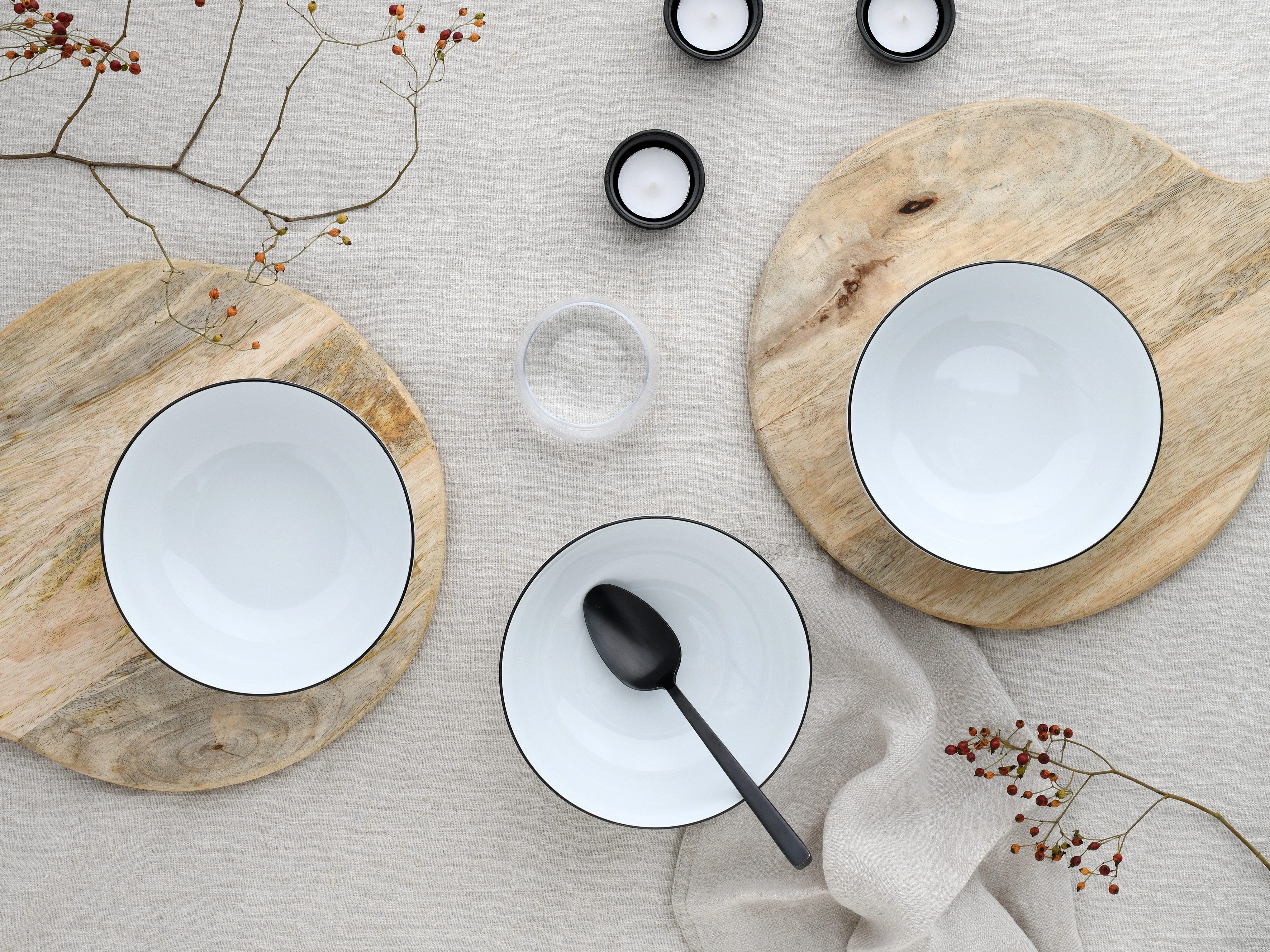 CreaTable Schale Allround Black Line, Buddha Bowl 16 cm 4-tlg, Porzellan, (Set, 4-tlg), Daily Use, Zeitlos