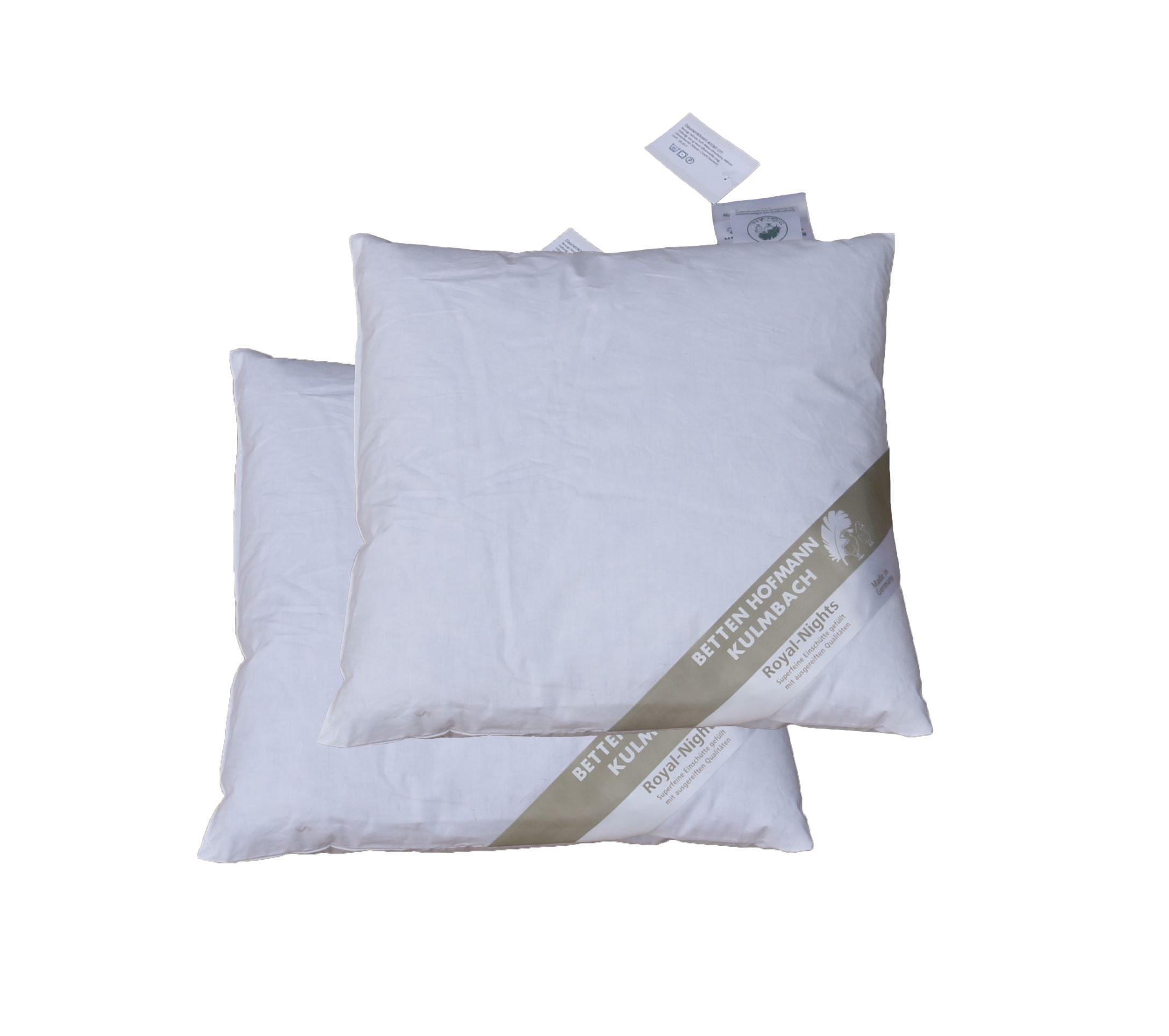 Betten Hofmann Kopfkissen 2 Stück Betten Hofmann Daunenkissen 40x40 cm 100 g Daunen Nackenkissen, Füllung: 100% Daunen, Bezug: 100% Baumwolle, Seitenschläfer, Bauchschläfer, Rückenschläfer, 2-tlg., weich und kuschelig, made in Germany, im Set günstiger