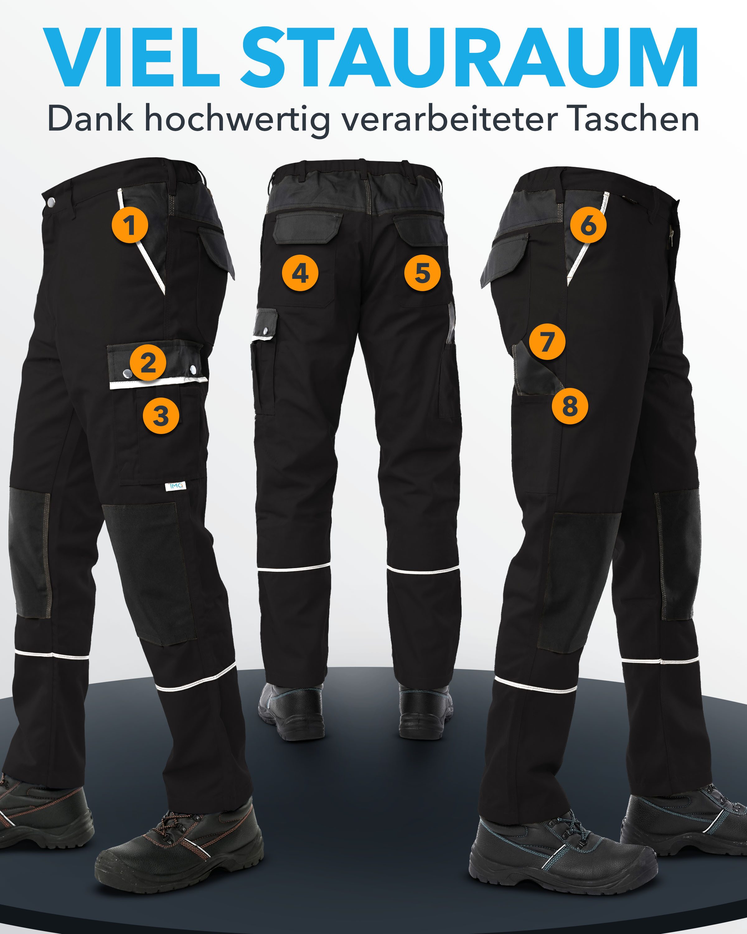 TMG International Arbeitshose Arbeitshose Bundhose Cargohose Style Arbeitshose Herren mit Kniepolstertaschen in Übergrößen erhältlich