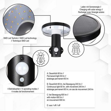 Kiom Außen-Wandleuchte Solar Wandleuchte Piran schwarz Sensor 600 lm, Bewegungsmelder und Dauerlicht, LED, LED-Leuchtmittel fest verbaut, warmweiß