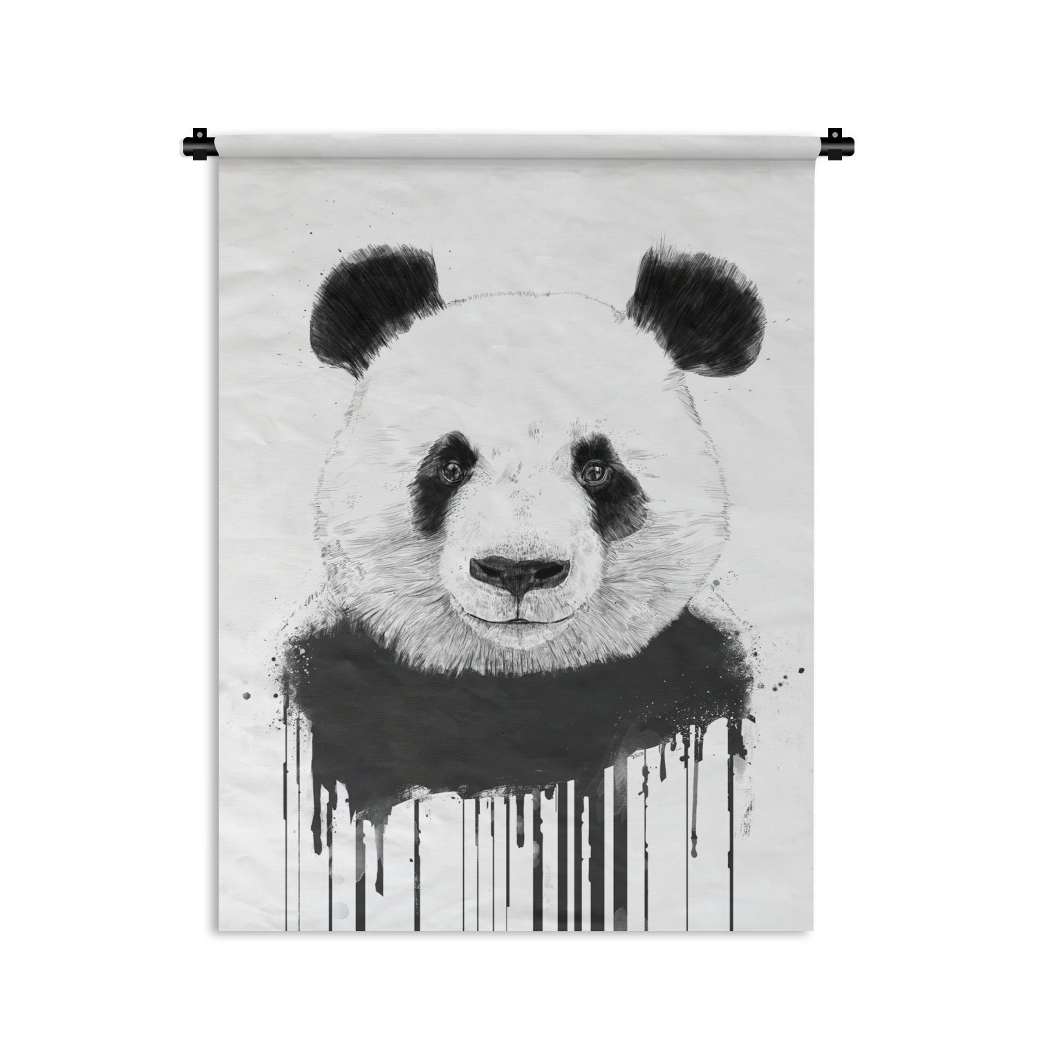 Wanddekoobjekt für - Wand, Tiere Tropfen - Schlafzimmer der Deko Wohnzimmer, MuchoWow an Panda Tapisserie, - Weiß,