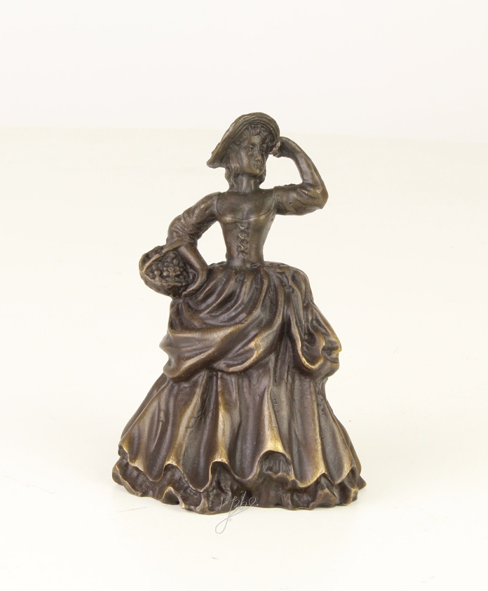 Moritz Gartenfigur Tischglocke Glocke Dame Lady Adel, Bronzefiguren Bronze Skulptur Figur Kunstwerk Dekoration Statue