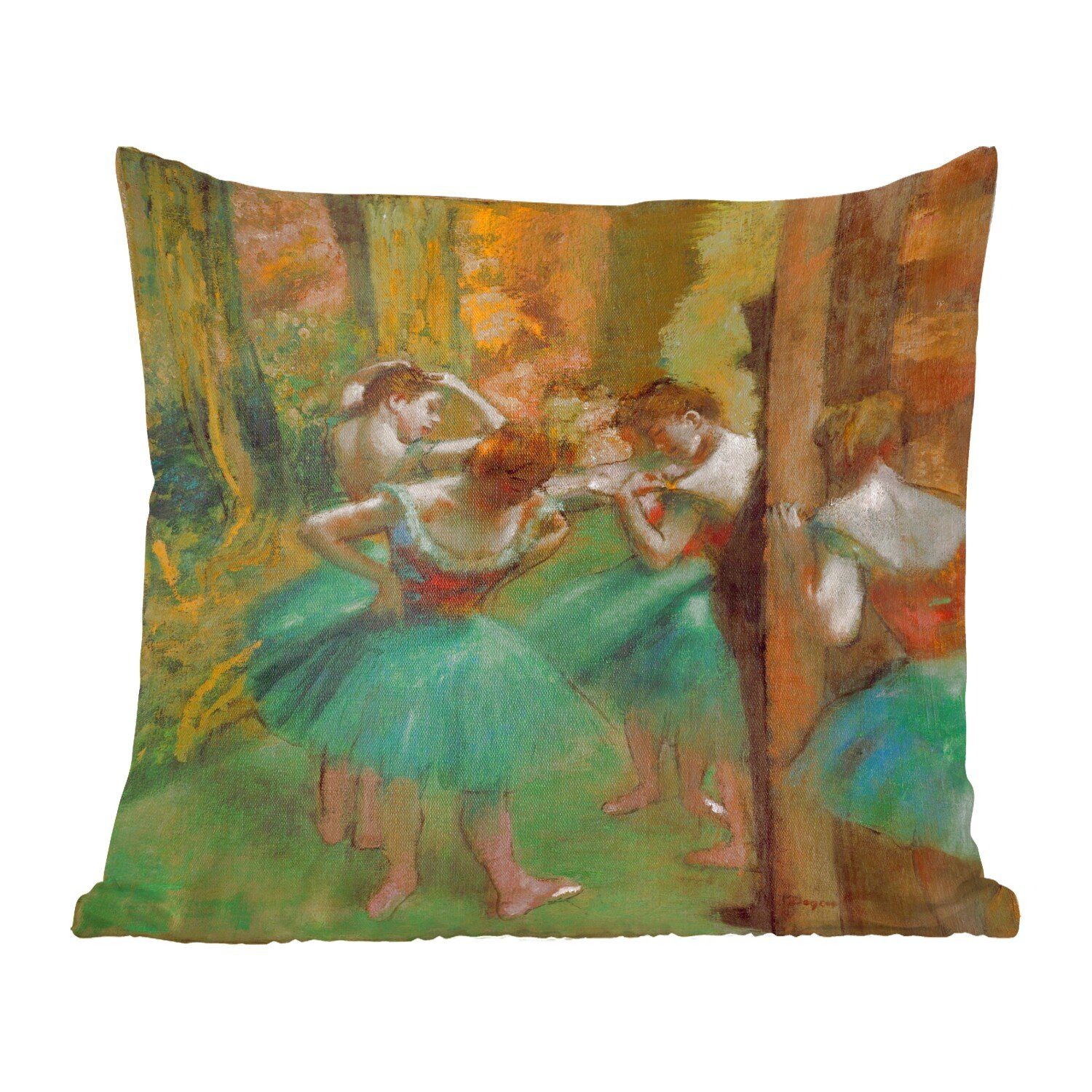 MuchoWow Dekokissen Tänzerinnen Rosa und Grün - Gemälde von Edgar Degas, Zierkissen mit Füllung für Wohzimmer, Schlafzimmer, Deko, Sofakissen
