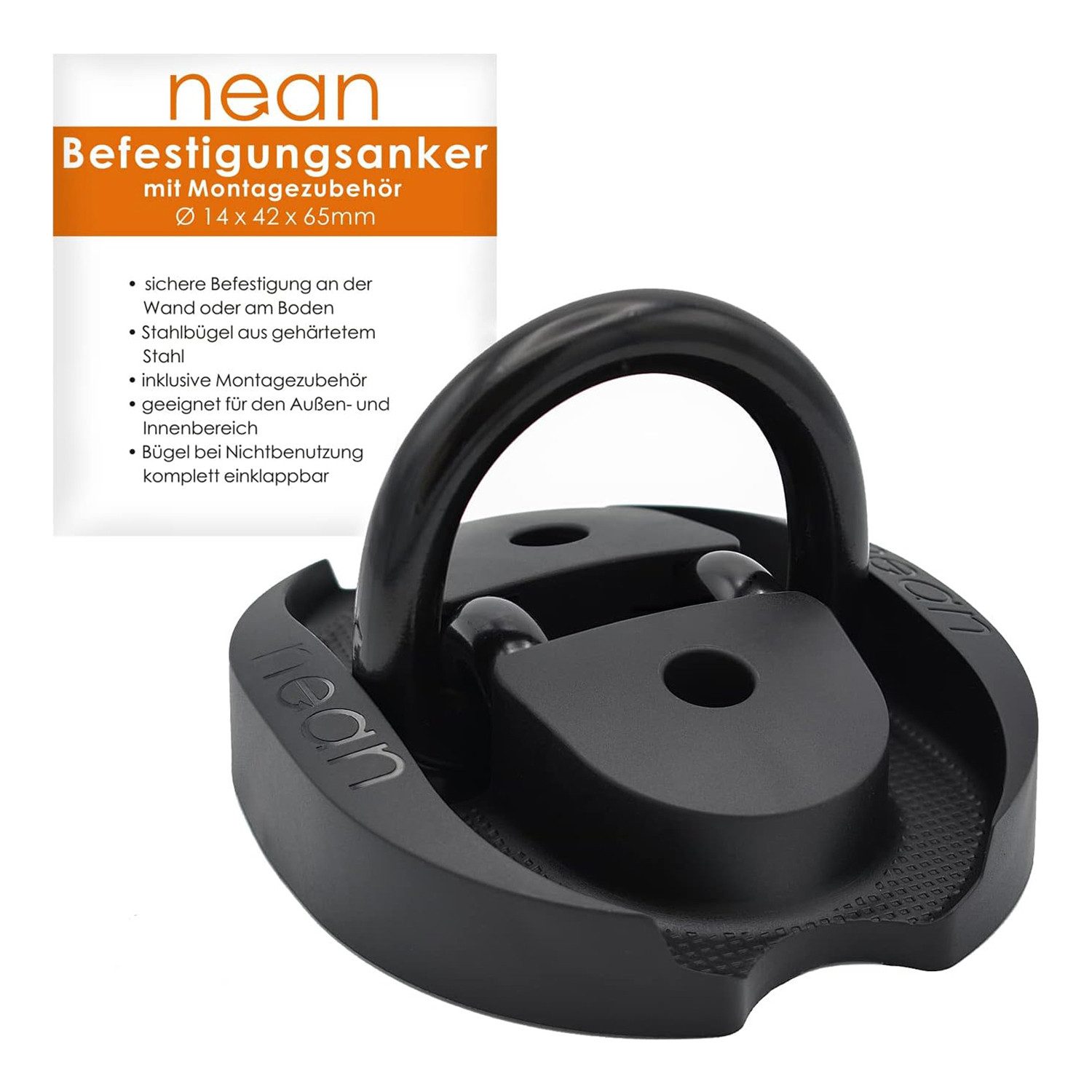 nean Wandanker für Wand und Boden mit Befestigungsmaterial, Bügelstärke Ø 14mm, Für Außen und Innen, Bügel einklappbar, mit Sicherungseinschlagkugeln