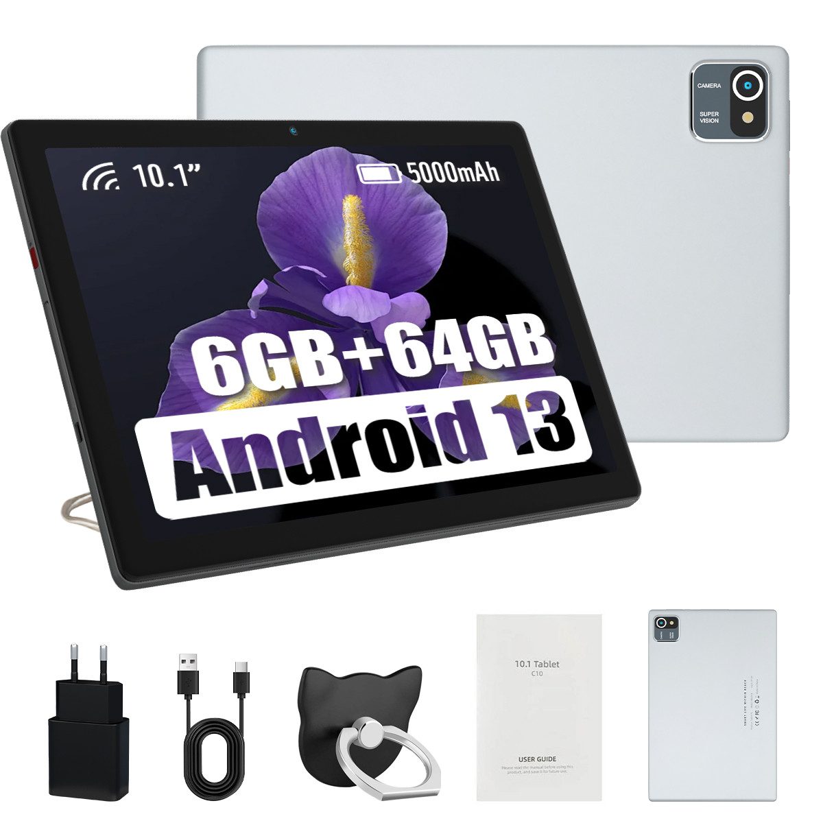 BUFO 10 Zoll Android 13 6GB RAM, 64GB, 1280x800 HD Display, WiFi, BT 5.2 Tablet (10", 64 GB, Android, WiFi, Dual-Kamera, Widevine L1, 64 GB erweiterbar auf 128 GB)