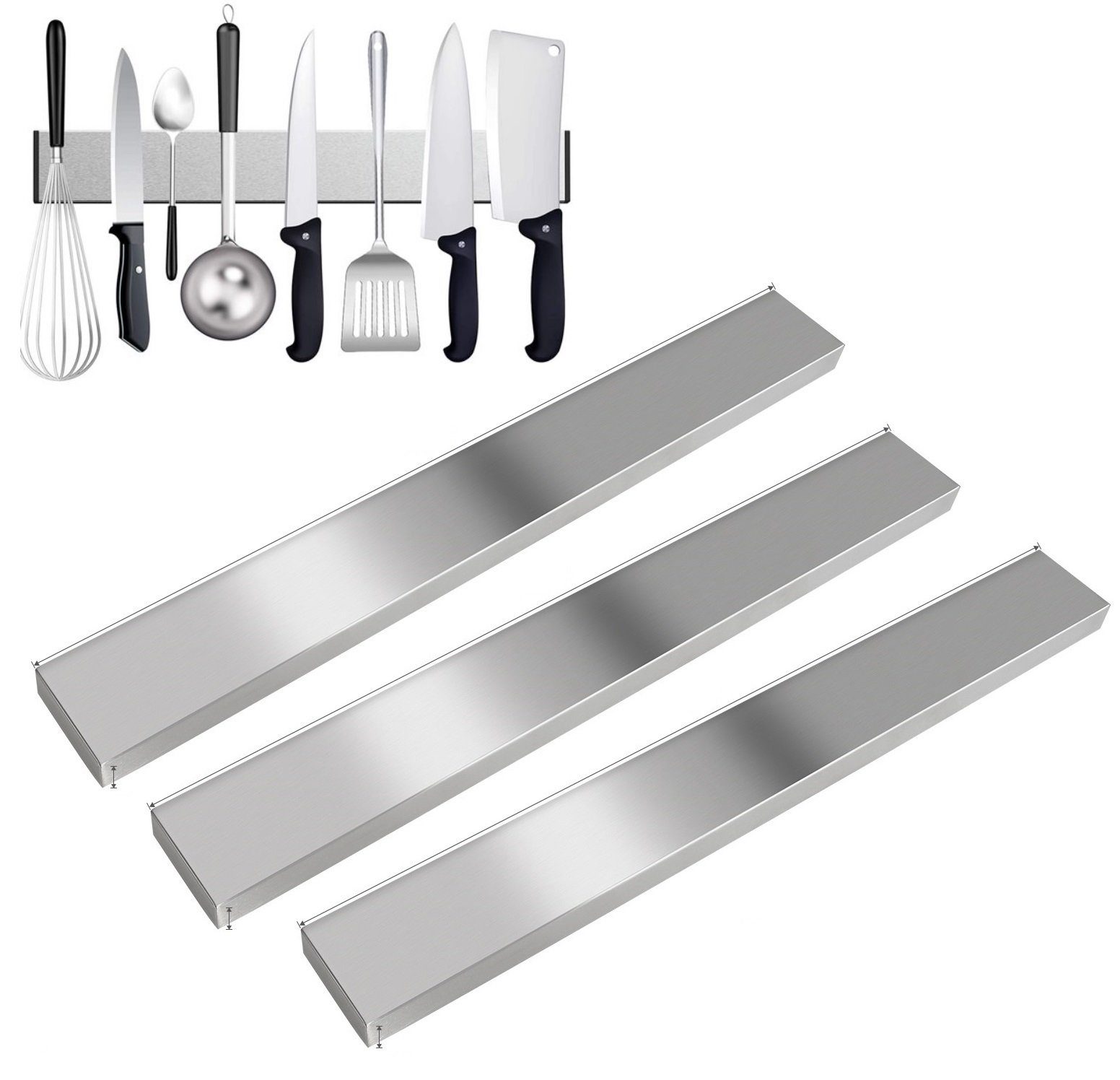 Wand-Magnet Messerhalter 4er Set Magnetleiste selbstklebend 50cm - Messerleiste Edelstahl Ohne