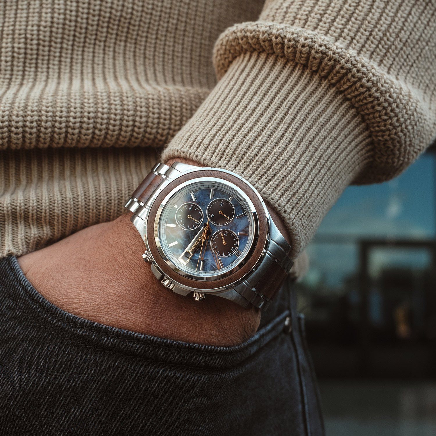 Holzkern Chronograph Solar Koh Mak Walnuss/Marmor