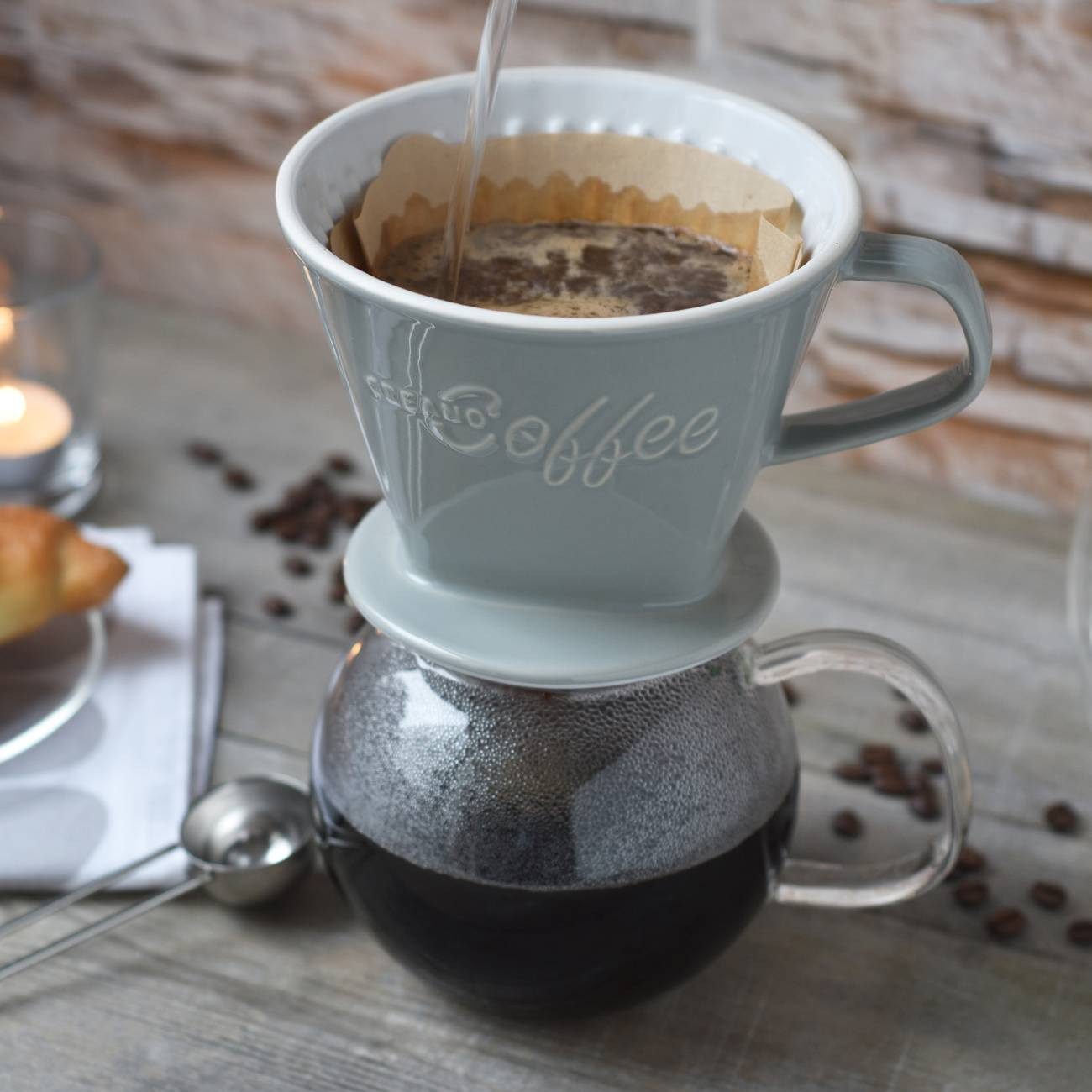 Creano Handfilter Creano Porzellan Kaffeefilter (Steingrau), Porzellan, für Filtergröße 4