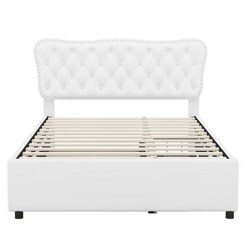 Ulife Polsterbett Doppelbett mit Rollbett und zwei Schubladen, 140*200 cm (90*190 cm), PU, ausziehbares Bett
