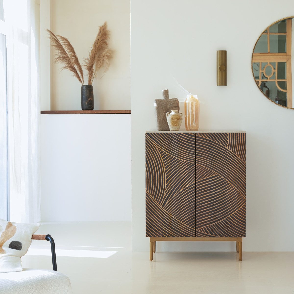 Tikamoon Sideboard Bilal Anrichte aus massivem Mangoholz und Terrazzo 80 cm