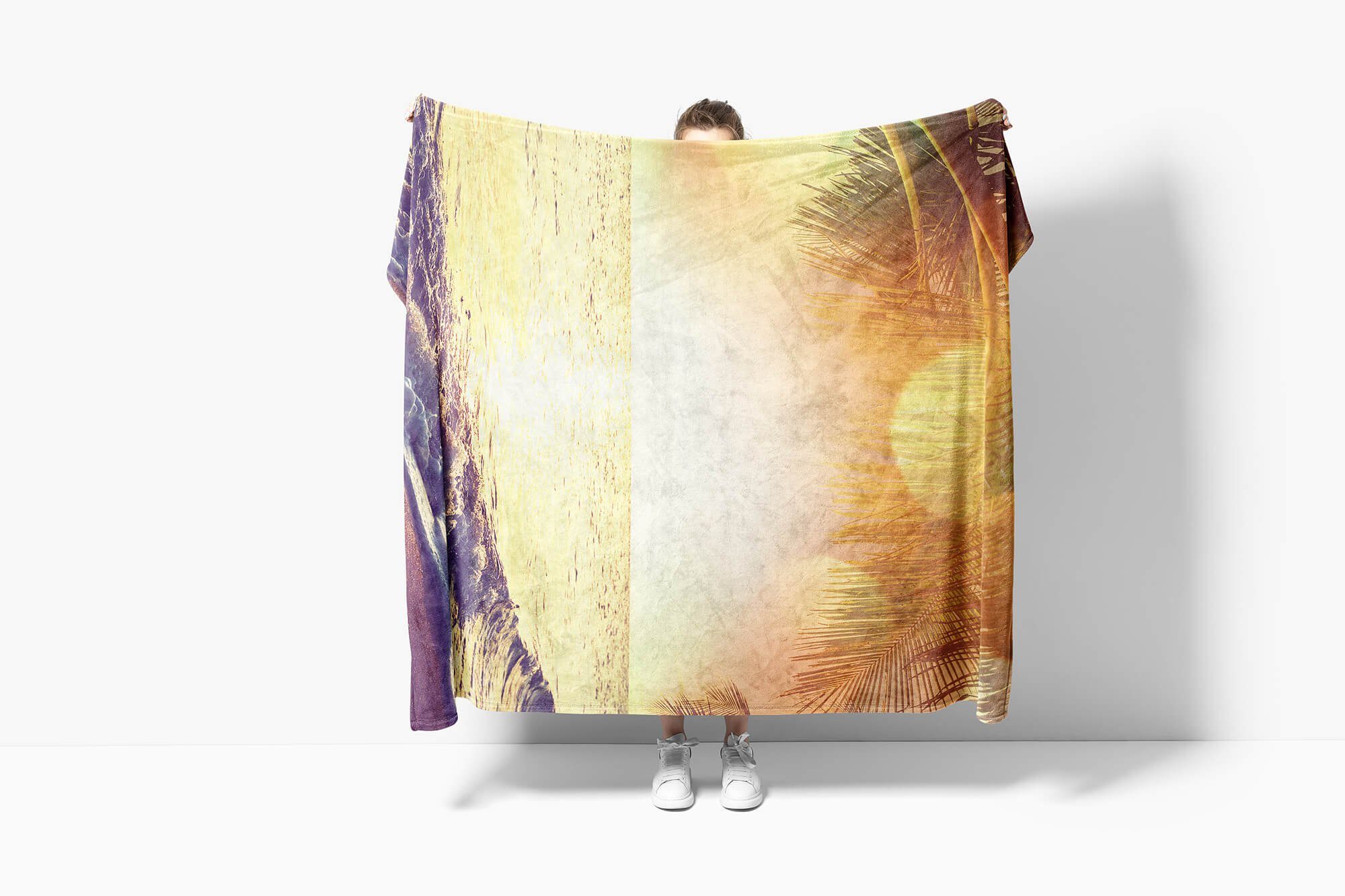 Sinus Fotomotiv Kuscheldecke Baumwolle-Polyester-Mix Handtücher Sonnenschein Handtuch (1-St), Palme, Art Saunatuch Strandhandtuch mit Handtuch