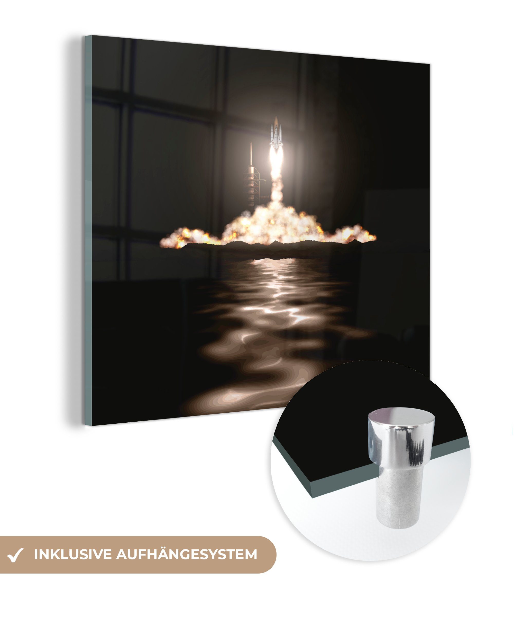 Acrylglasbild MuchoWow (1 ins - auf Foto Bilder - Shuttle auf Glasbilder Glas Wandbild Glas St), Wanddekoration Space startet - All,