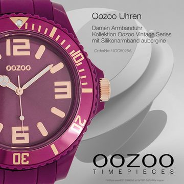 OOZOO Quarzuhr Oozoo Unisex Armbanduhr Vintage Series, (Analoguhr), Damen, Herrenuhr rund, groß (ca. 48mm) Silikonarmband aubergine, lila