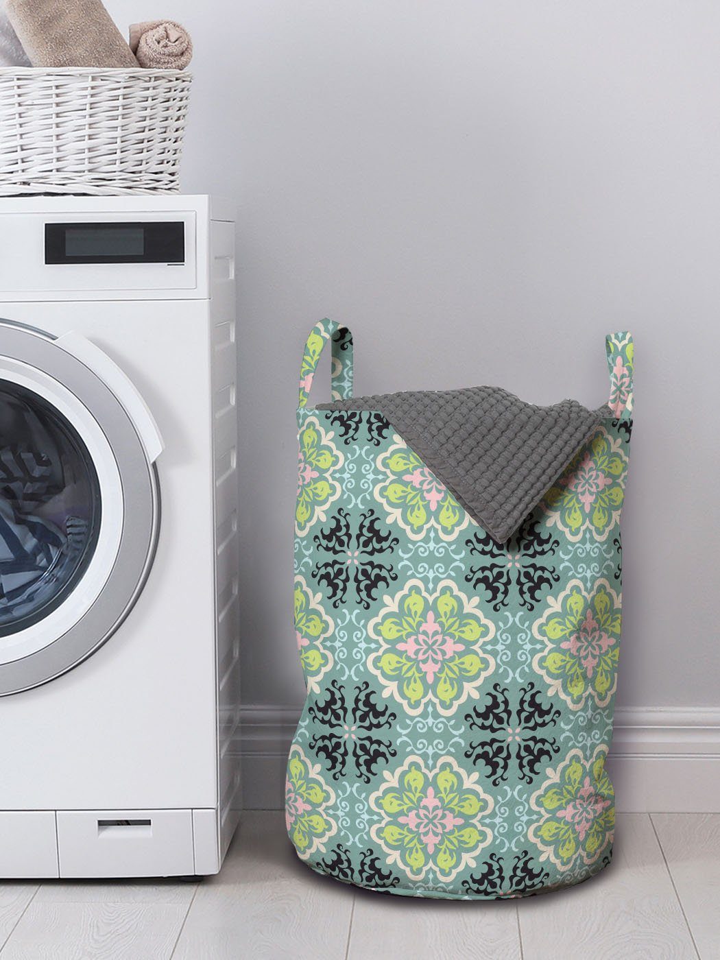 Abakuhaus Wäschesäckchen Wäschekorb für Tile mit Mediterrenean Kordelzugverschluss Inspired Blumen Waschsalons, Griffen