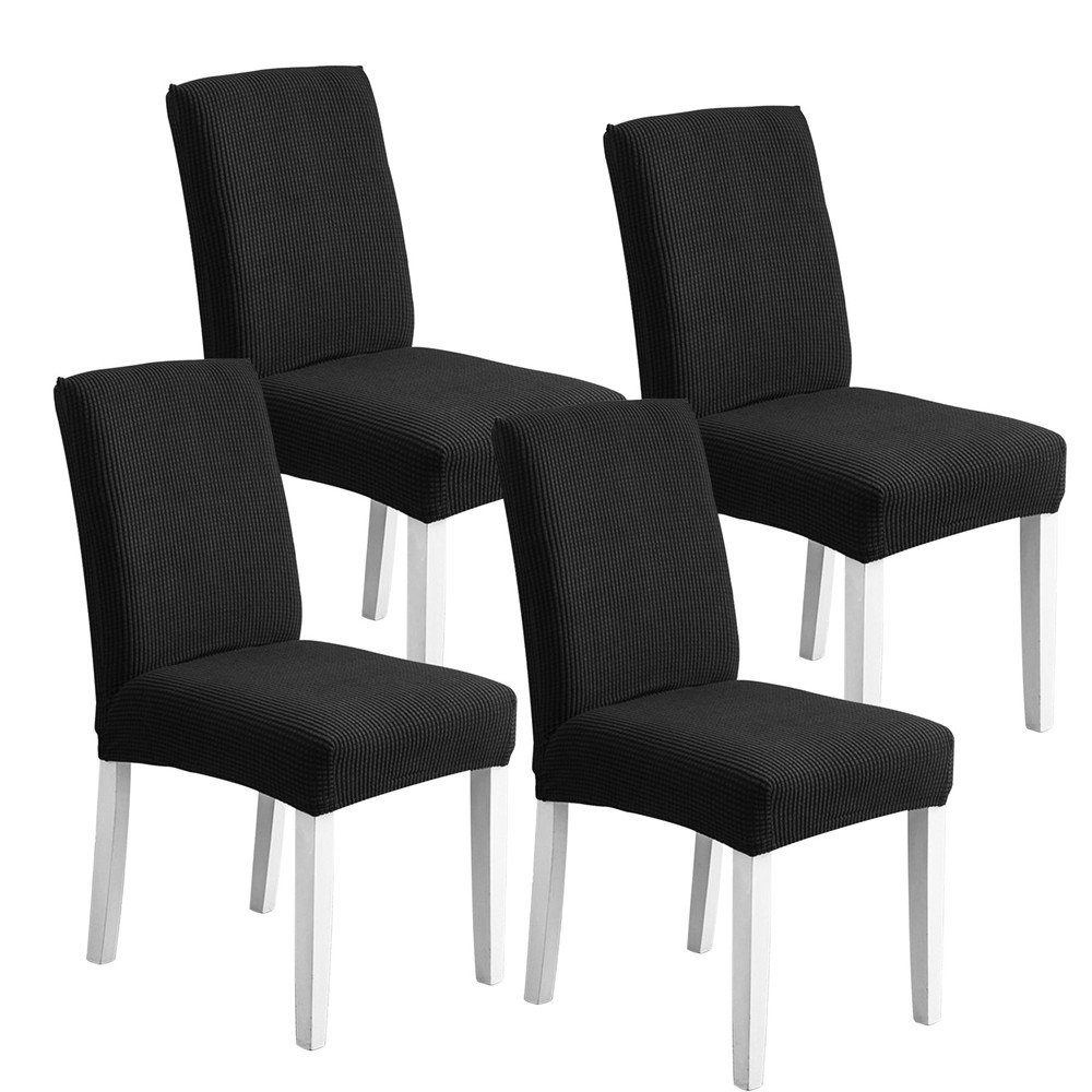 Sitzflächenhusse Universal Stuhlbezug Stretch Stuhl hussen Hochwertiger Stretchstoff, 7Magic, Stretch-Stuhlhussen, abnehmbar, waschbar,4er-set Schwarz|M