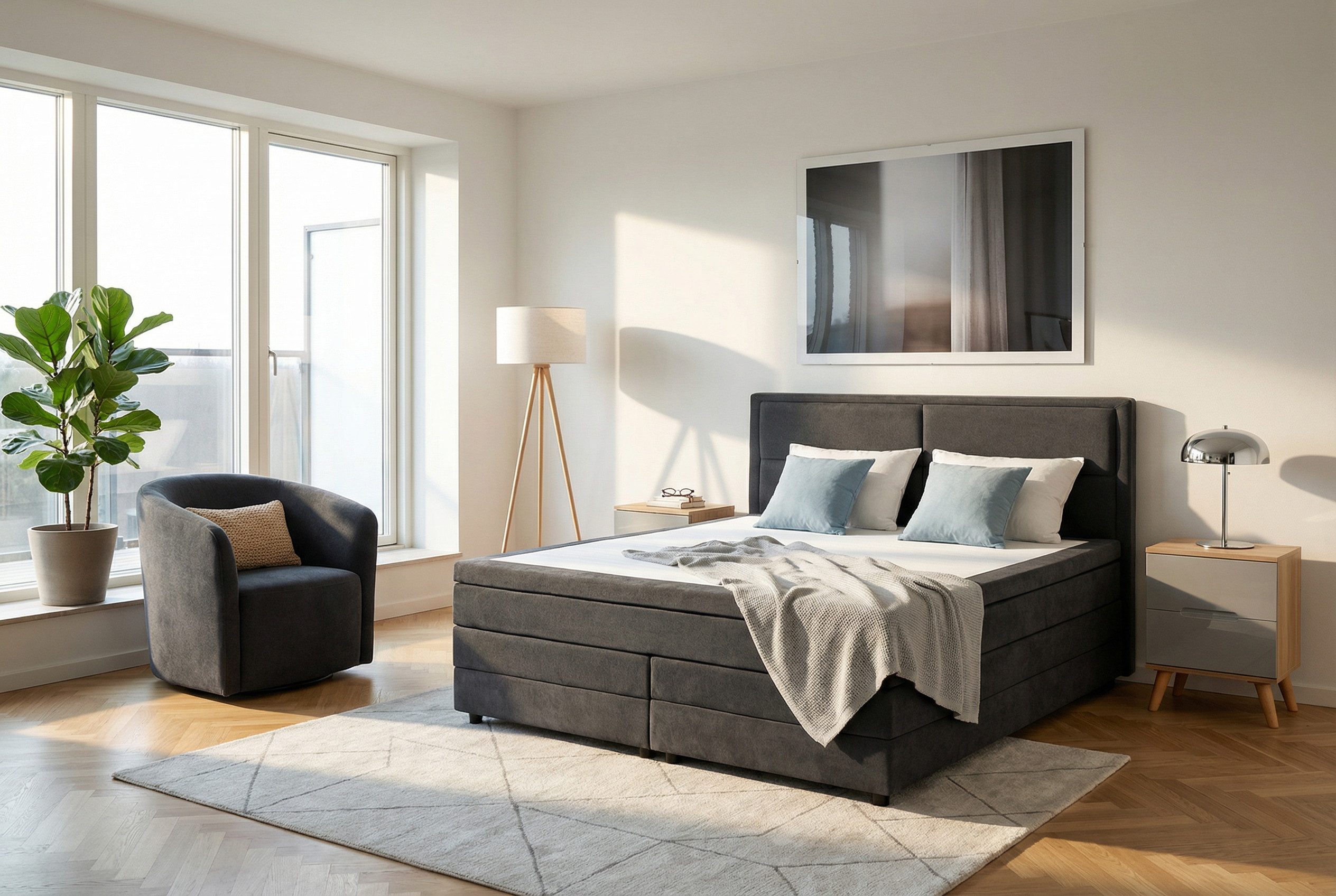 OTTO home Boxspringbett FYNNA Polsterbett mit Bettkasten & 7-Zonen-Taschenfederkernmatratze H3, mit 7 cm Komfortschaum-Topper, Chenille-Bezug, Liegefläche 180x200 cm
