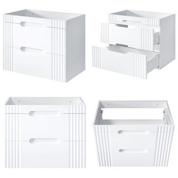 Lomadox Badmöbel-Set FAIRFIELD-56, (Spar-Set, 4-St), weiß, Keramikbecken, 2 Softclose Auszüge, 2 Türen, LED Beleuchtung