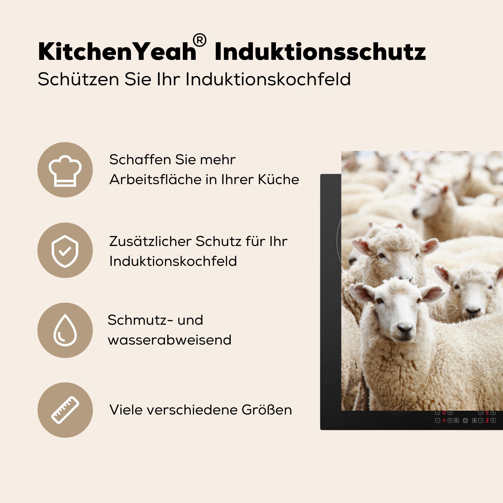 MuchoWow Herdblende-/Abdeckplatte Ceranfeldabdeckung die Schutz Induktionskochfeld (1 - tlg), küche, für Wolle Weiß, Schafe cm, Vinyl, - 81x52